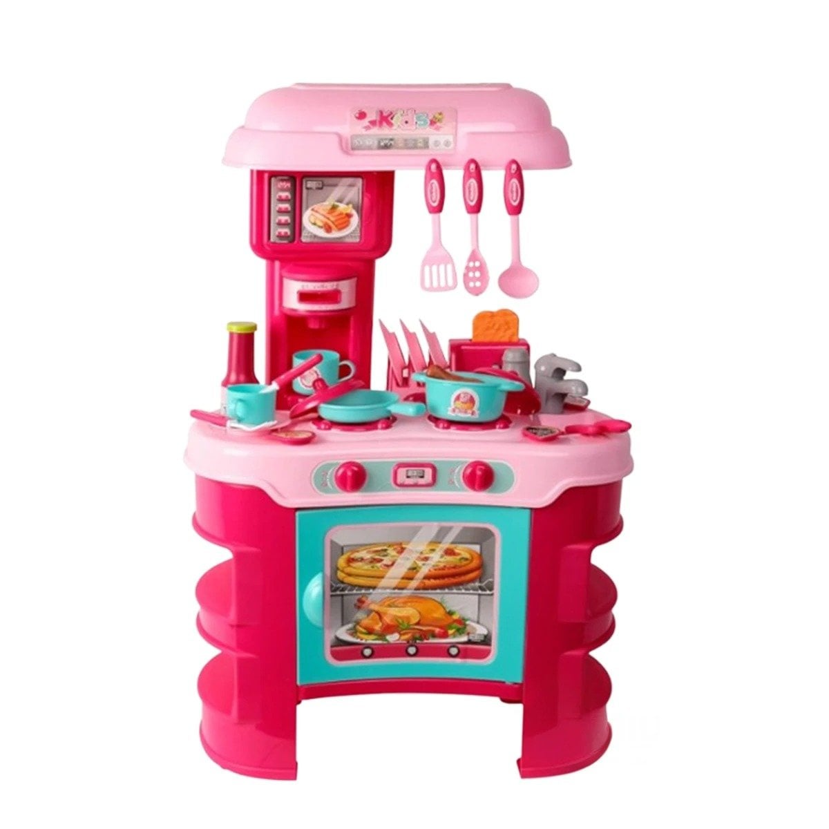 ESTACION INFANTIL DE COCINA CON HORNO MICROONDAS OLLAS Y UTENSILIOS YPAPEL REGALO - 1