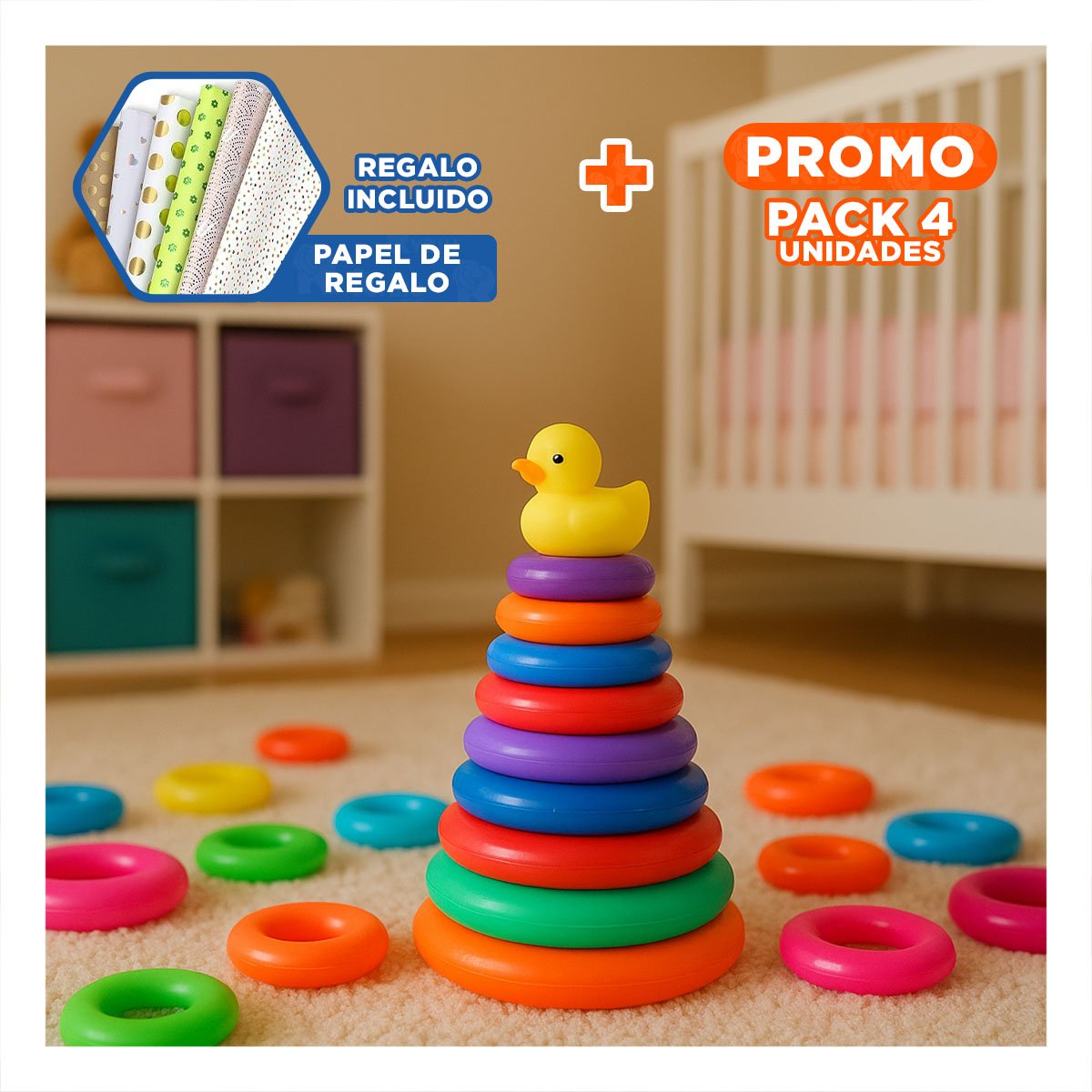 PACK4 MANUAL JUEGO DE ANILLOS APILABLES DE COLORES PARA INFANTES Y DESTREZA - 1