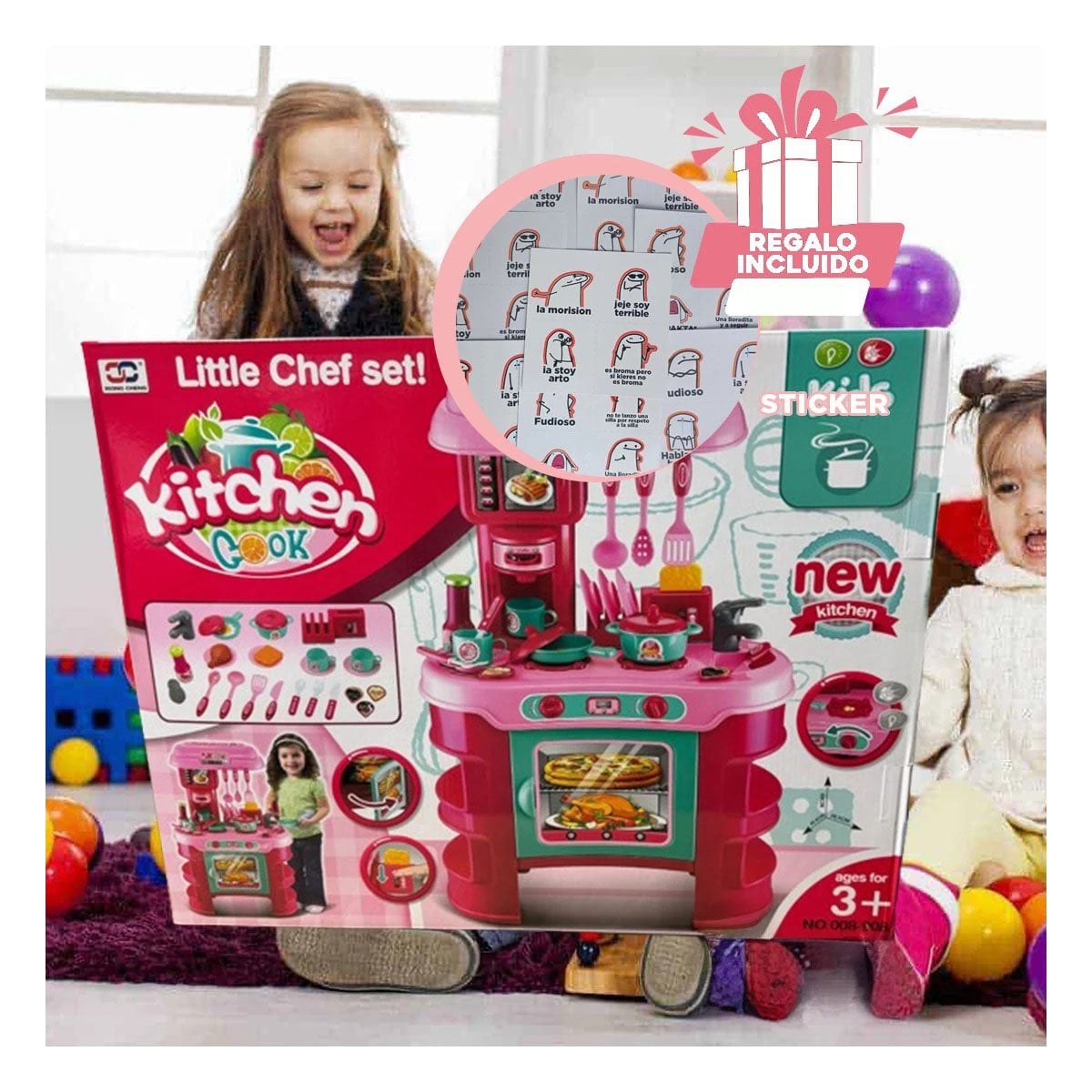 CENTRO INFANTIL DE COCINA CON HORNO MICROONDAS OLLAS Y UTENSILIOS YREGALO STICKER - 1