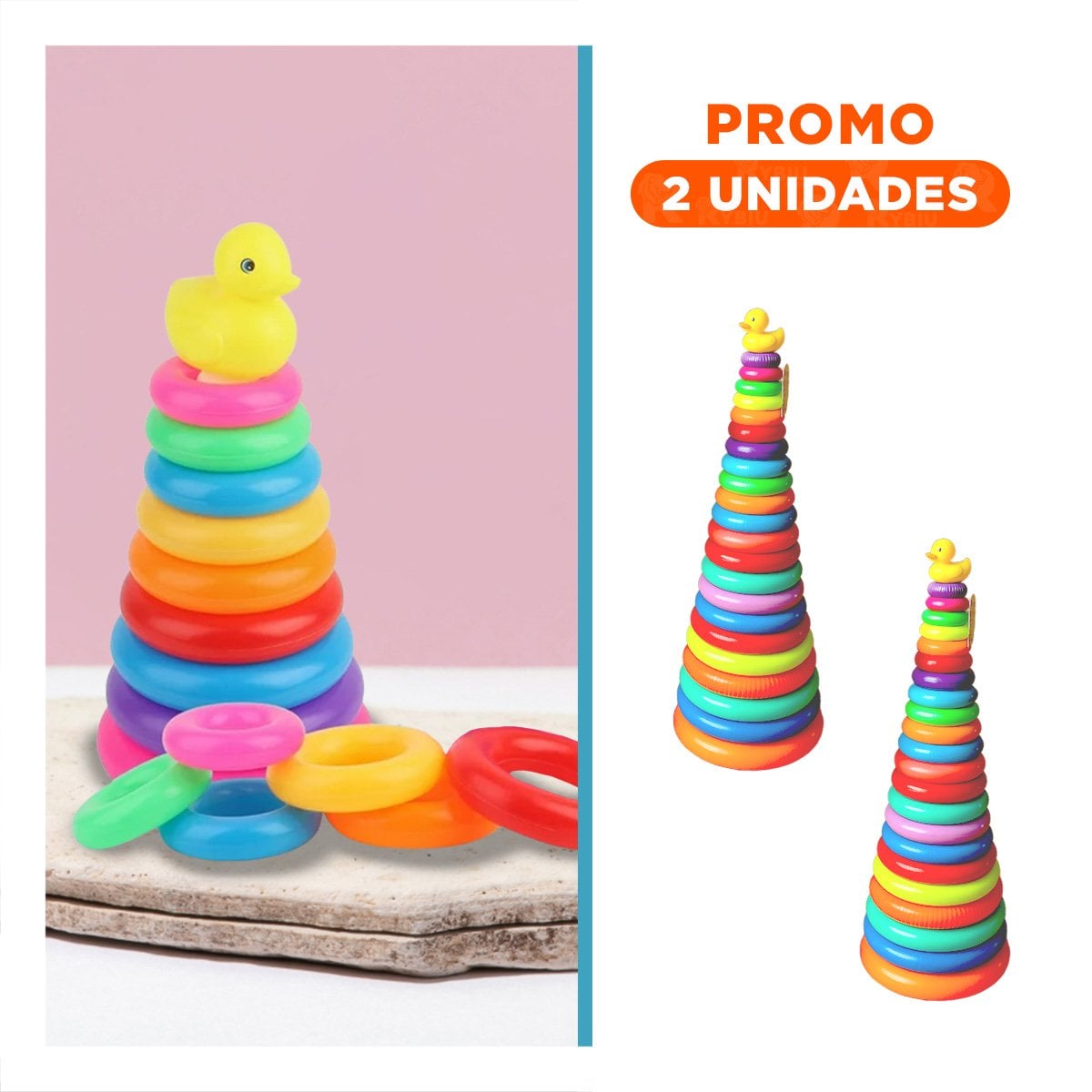 PACK2 COLORIDO JUEGO DE ANILLOS APILABLES DE COLORES PARA INFANTES EN CASA - 1