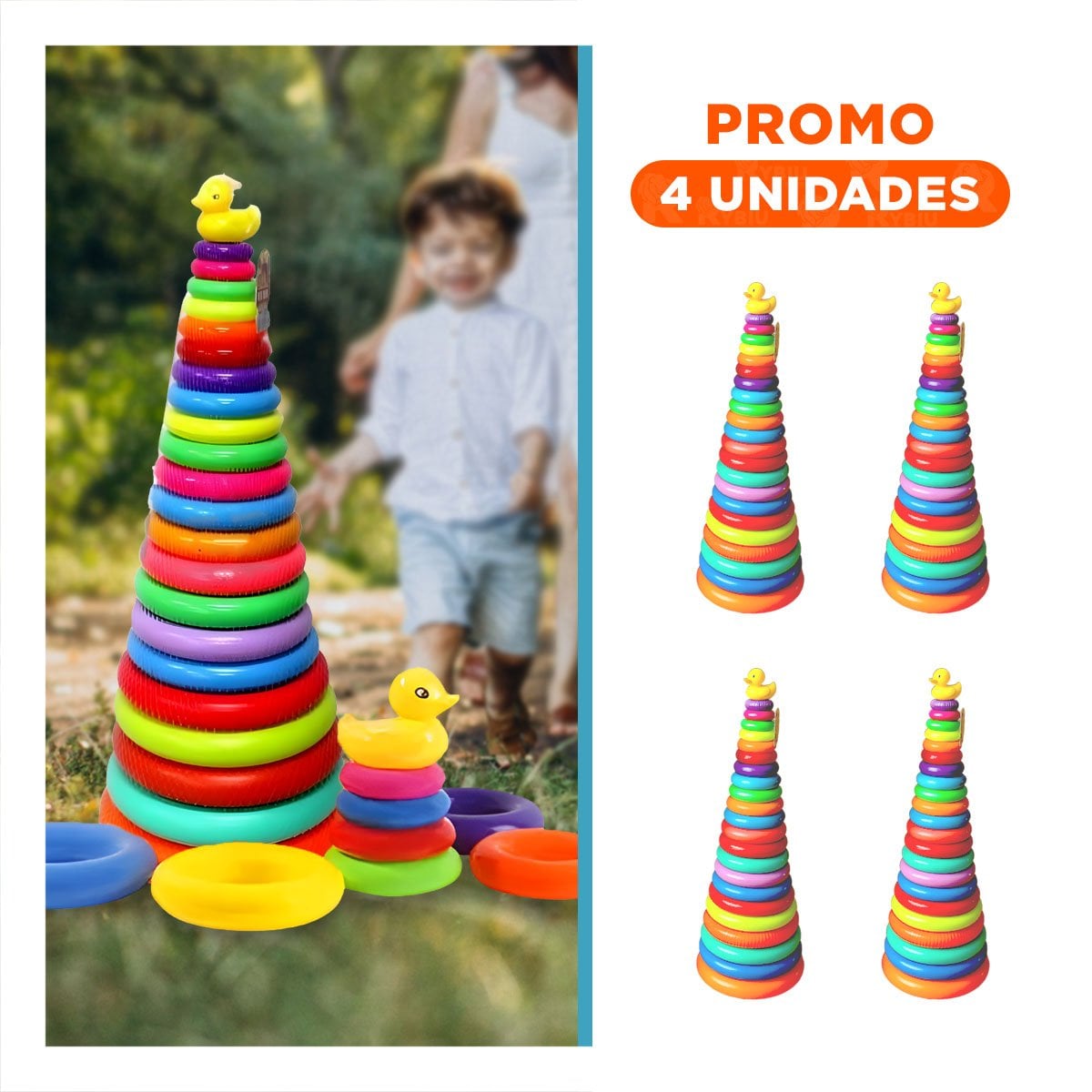 PACK4 BASICO JUEGO DE ANILLOS APILABLES DE COLORES PARA INFANTES EN HOGAR YREGALO STICKER - 1