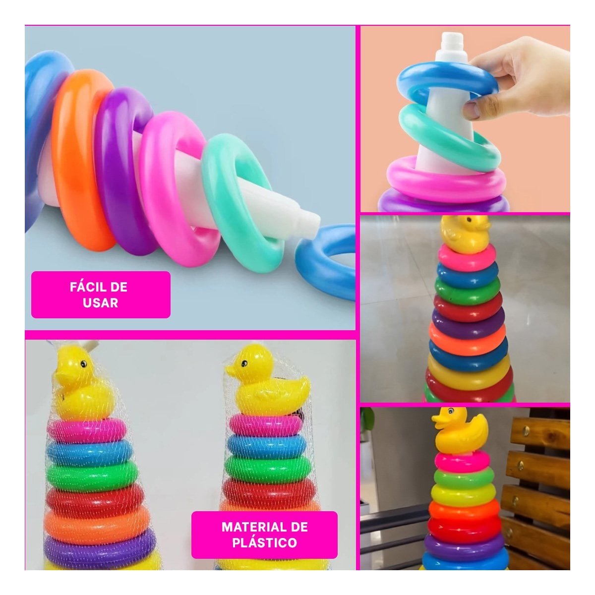 PACK4 BASICO JUEGO DE ANILLOS APILABLES DE COLORES PARA INFANTES EN HOGAR YREGALO STICKER - 2