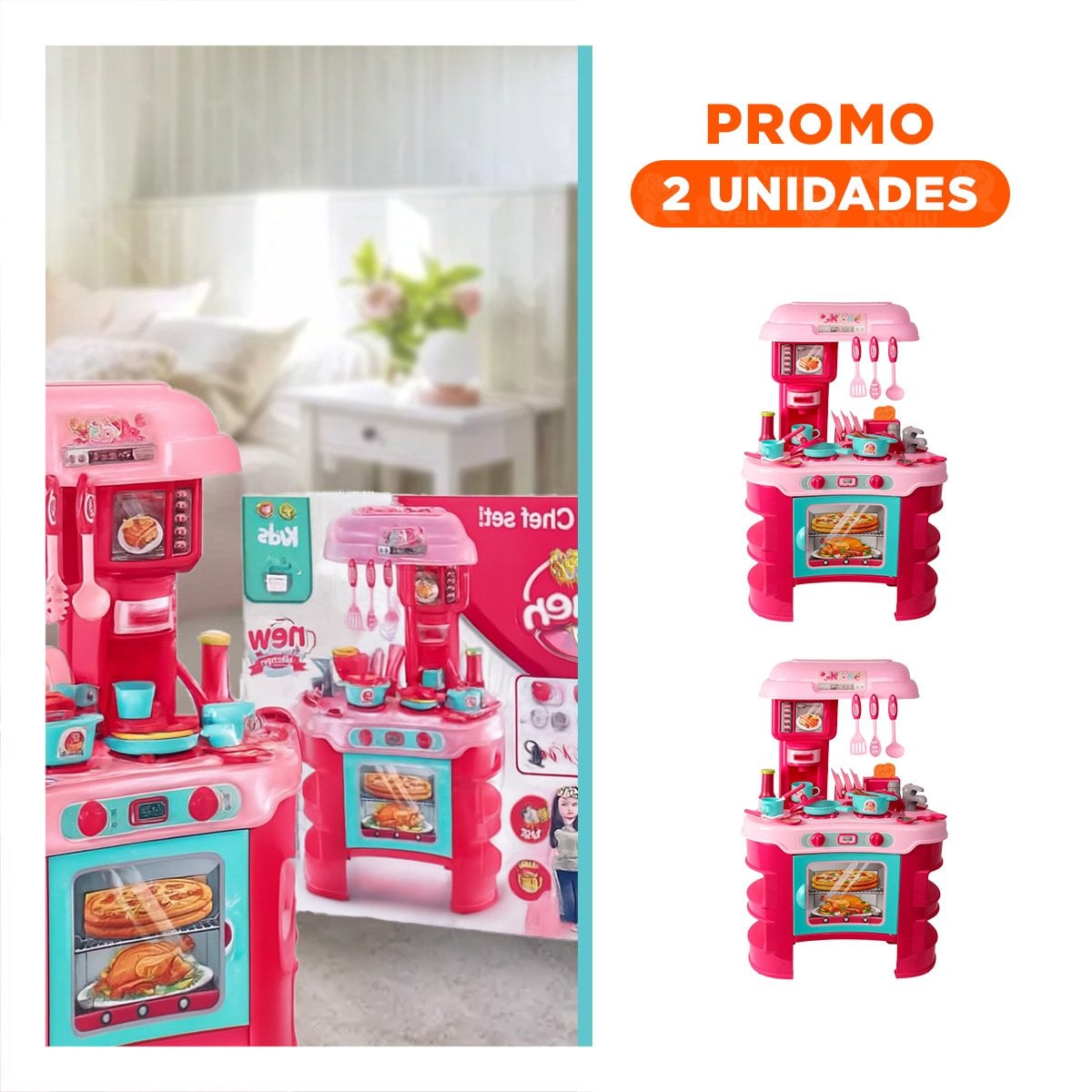 PACK2 COCINA DE FANTASIA GRANDE CON HORNO MICROONDAS OLLAS Y UTENSILIOS - 1