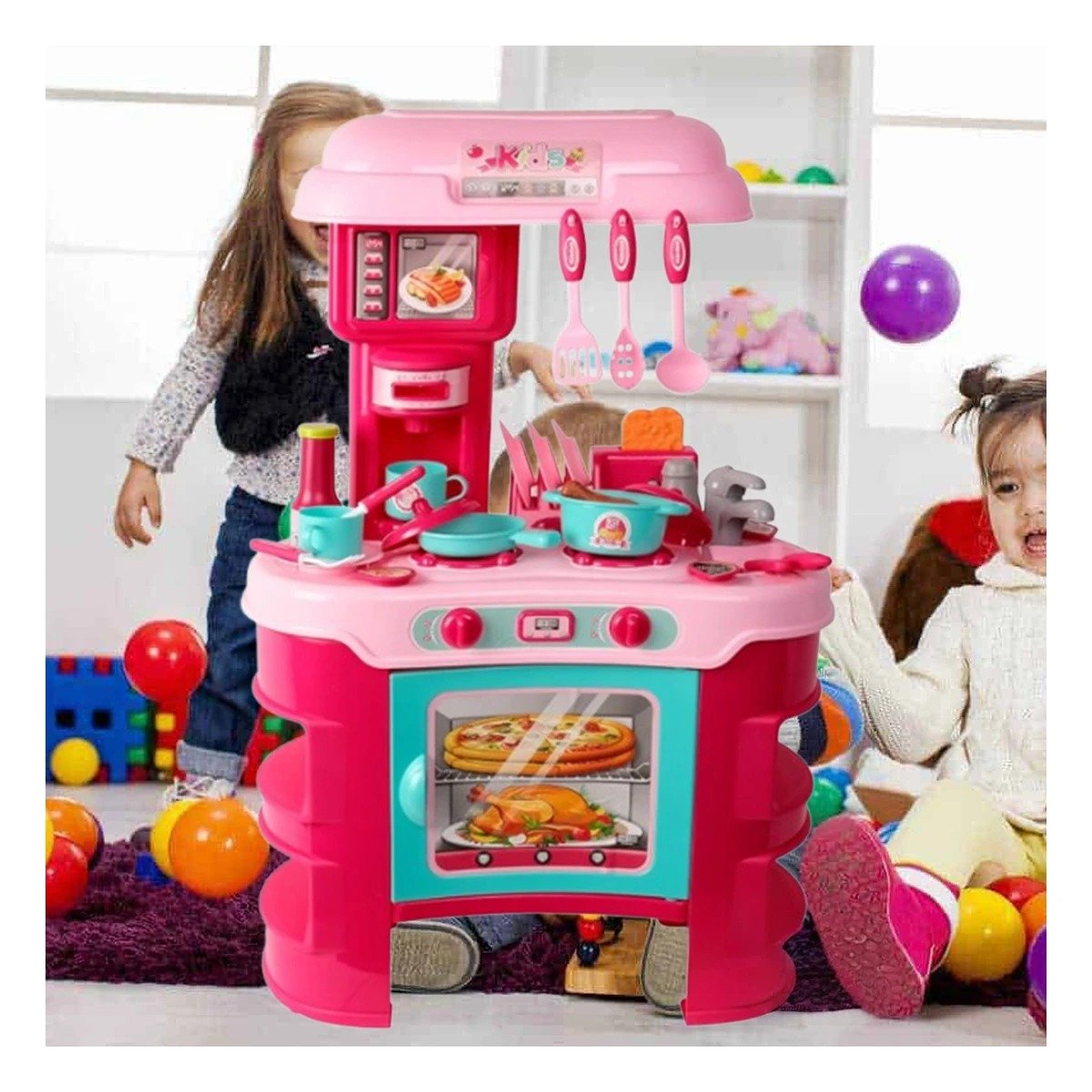 PACK2 COCINA DE FANTASIA GRANDE CON HORNO MICROONDAS OLLAS Y UTENSILIOS - 5
