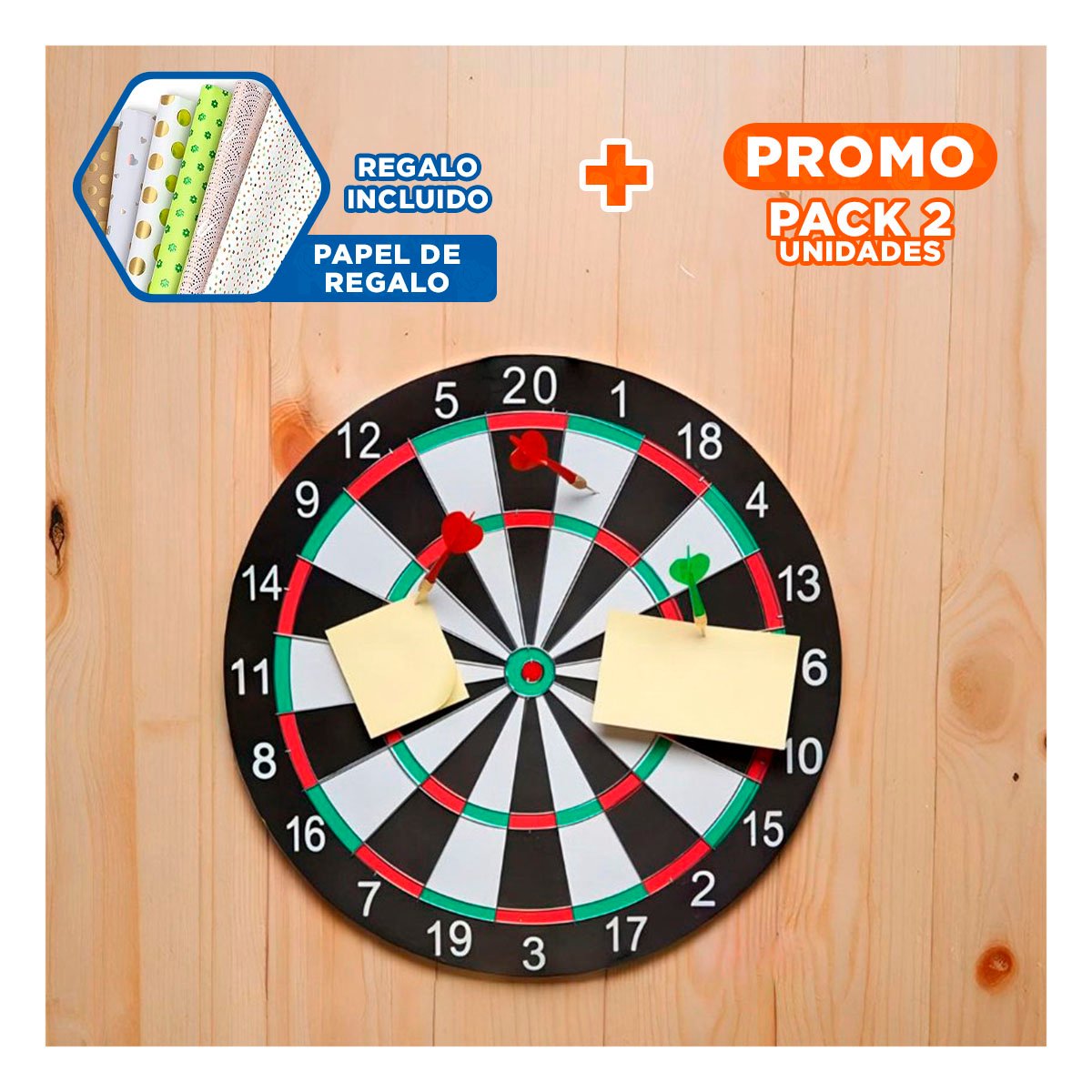 PACK2 OBJETIVO DEPORTIVO CIRCULAR CON PUAS DE MADERA PARA RECREACION YPAPEL REGALO - 1