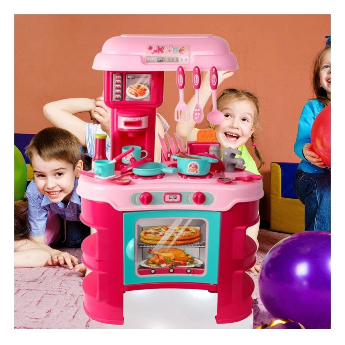 PACK4 COCINA COMPLETA GRANDE CON HORNO MICROONDAS OLLAS Y UTENSILIOS YPAPEL REGALO - 2