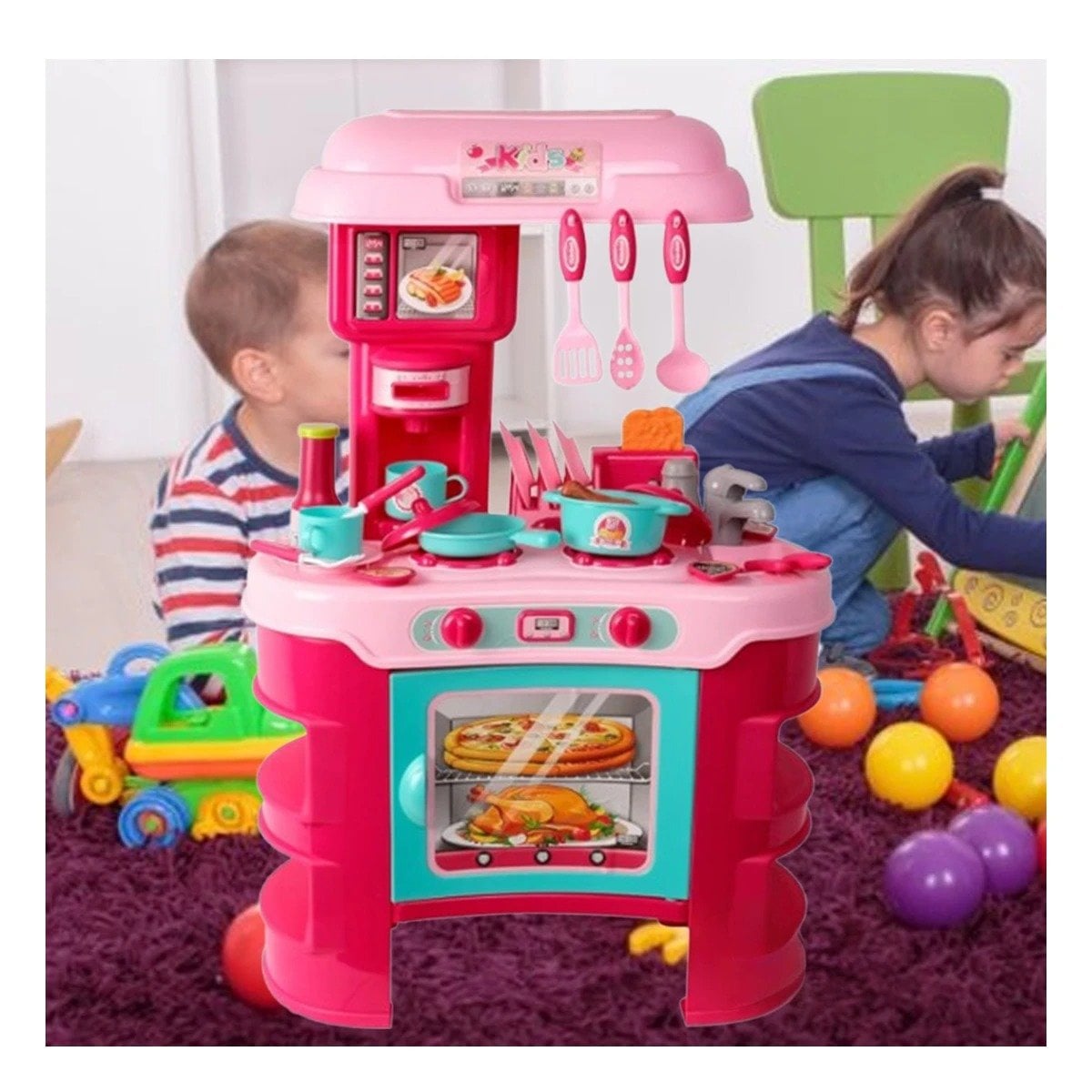 PACK4 COCINA COMPLETA GRANDE CON HORNO MICROONDAS OLLAS Y UTENSILIOS YPAPEL REGALO - 5