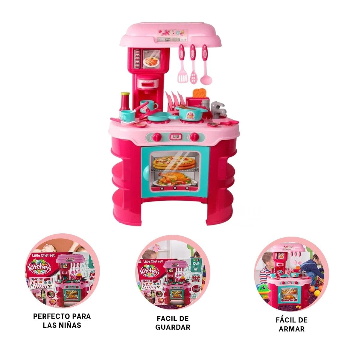 COCINA INFANTIL GRANDE CON HORNO MICROONDAS OLLAS Y UTENSILIOS DE JUEGO - 3