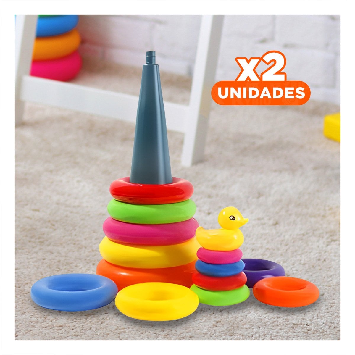 PACK2 VISUAL JUEGO DE ANILLOS APILABLES DE COLORES PARA INFANTES CON DISEÑO YREGALO STICKER - 1