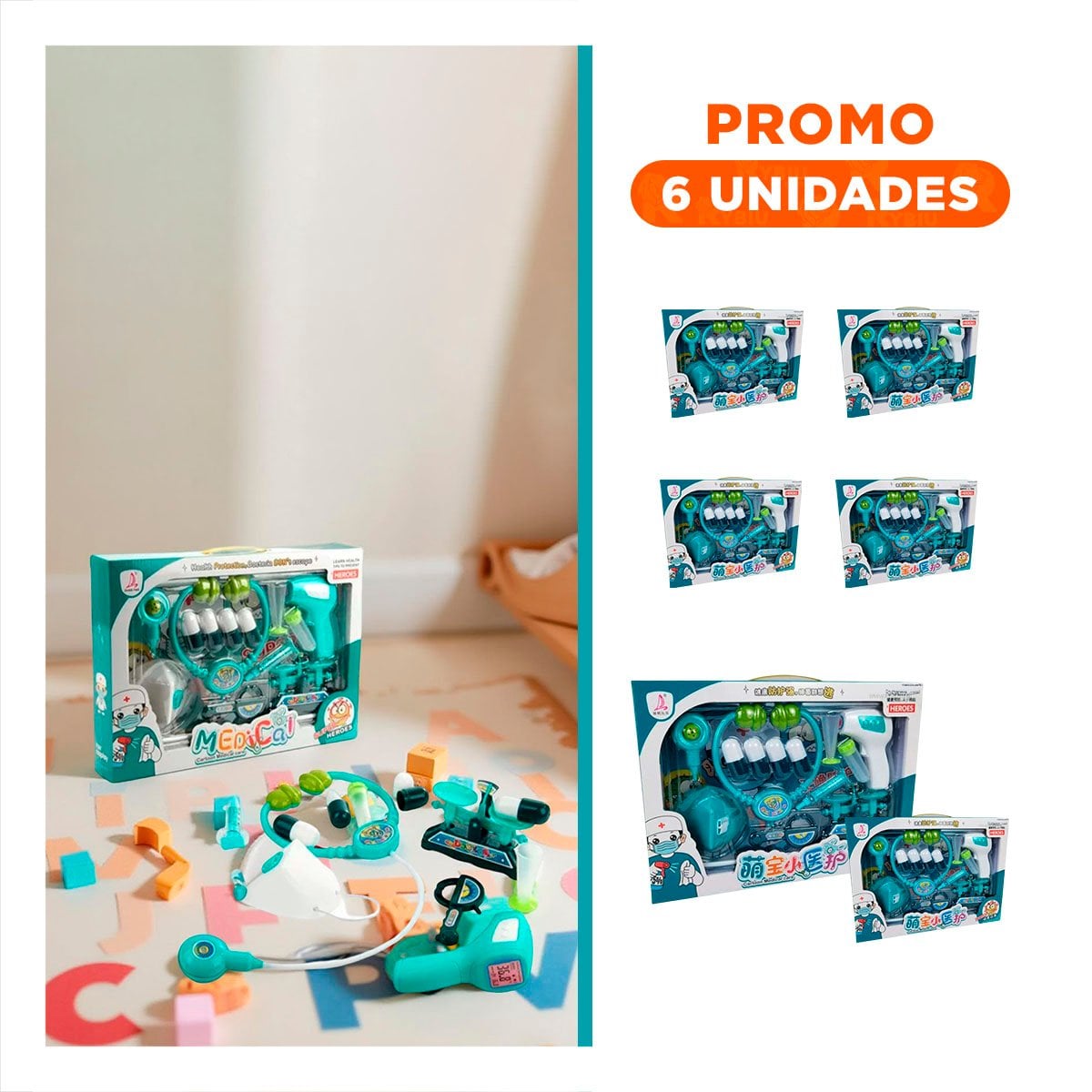 PACK6 MALETIN DE DOCTOR CON ACCESORIOS MEDICOS PARA JUEGO INFANTIL EN CASA - 1