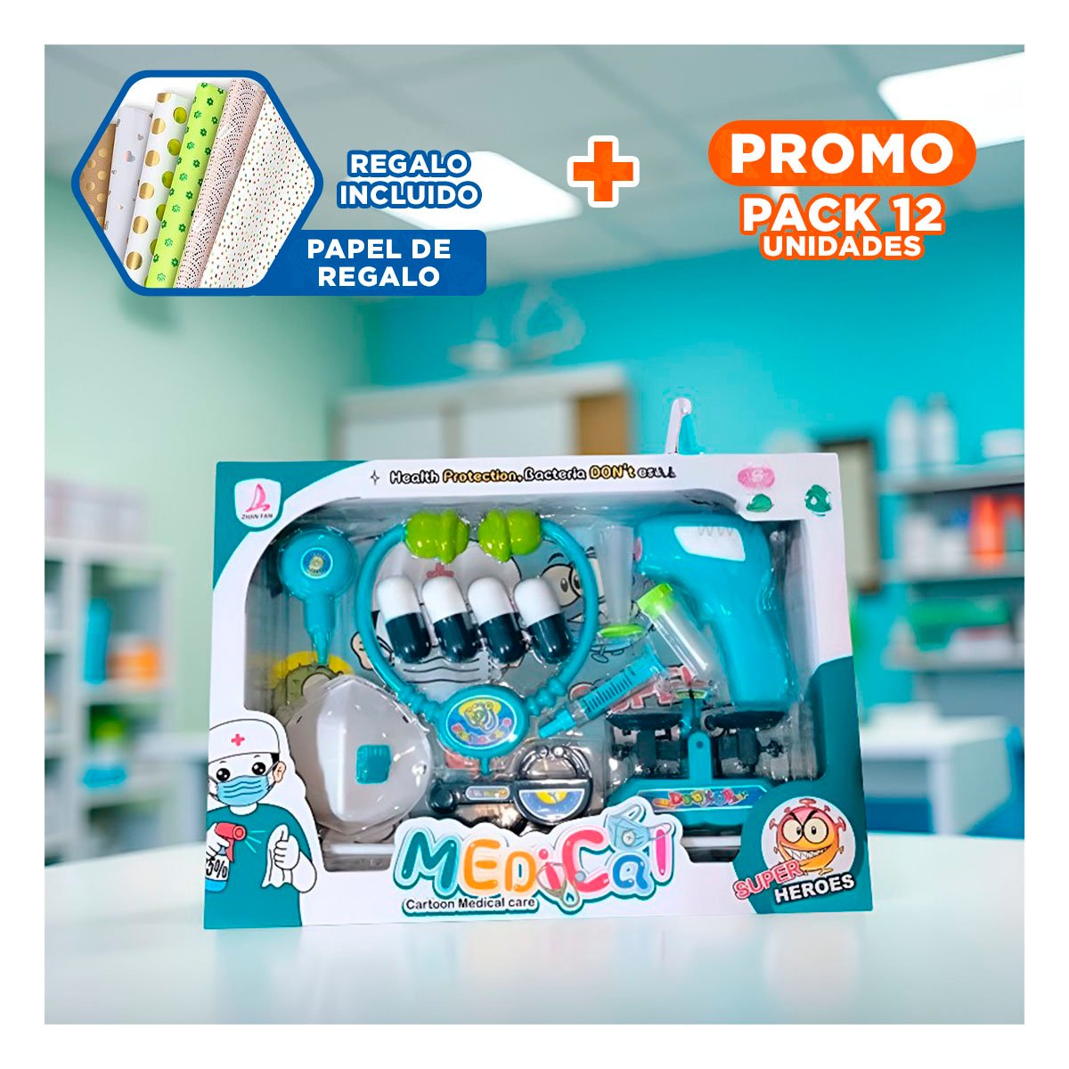 PACK12 JUEGO DE DOCTOR CON ACCESORIOS MEDICOS PARA JUEGO DE SIMULACION EN CASA YPAPEL REGALO - 1