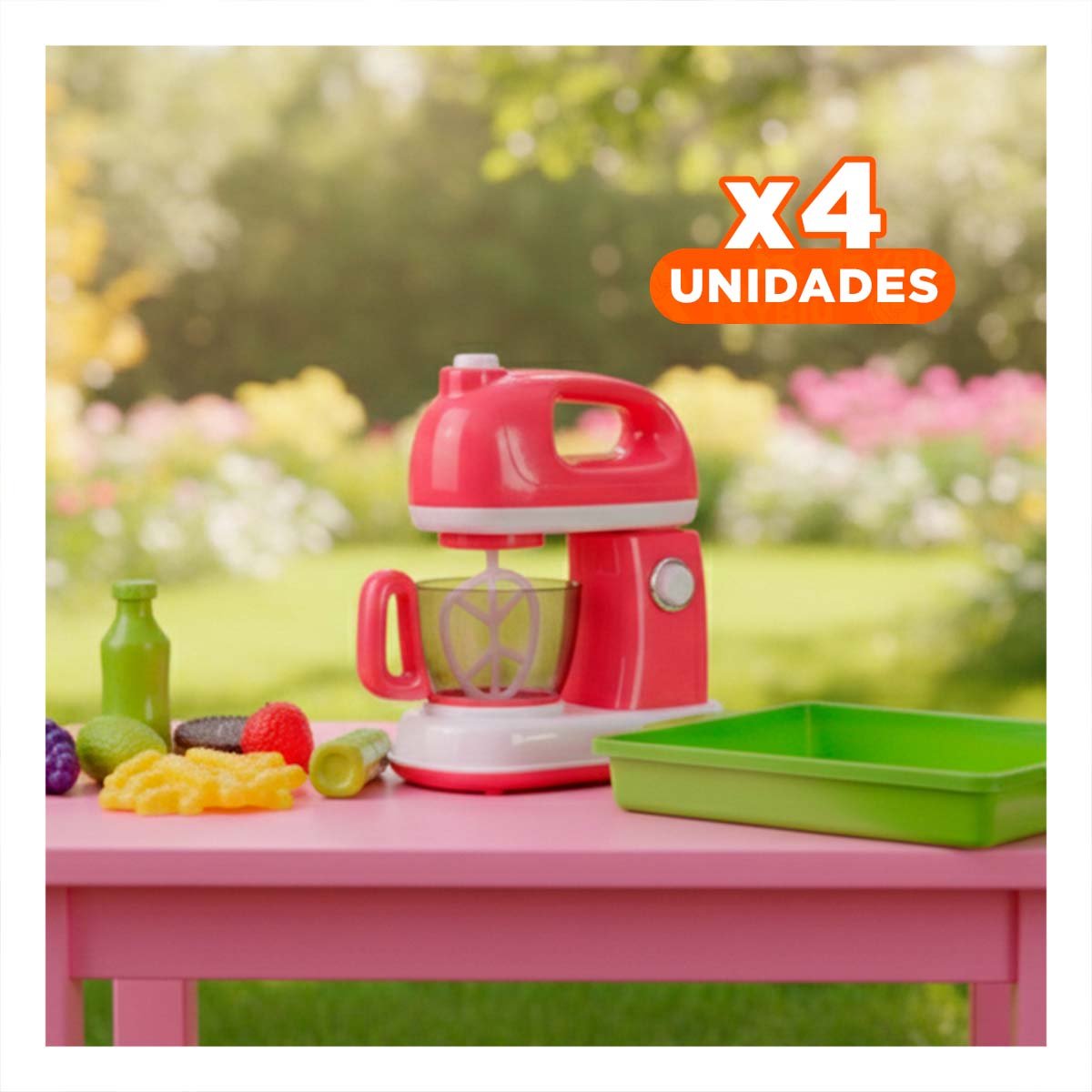 PACK4 ARTICULO INFANTIL DE COCINA CON BATIDORA Y TABLA CON ALIMENTOS - 1