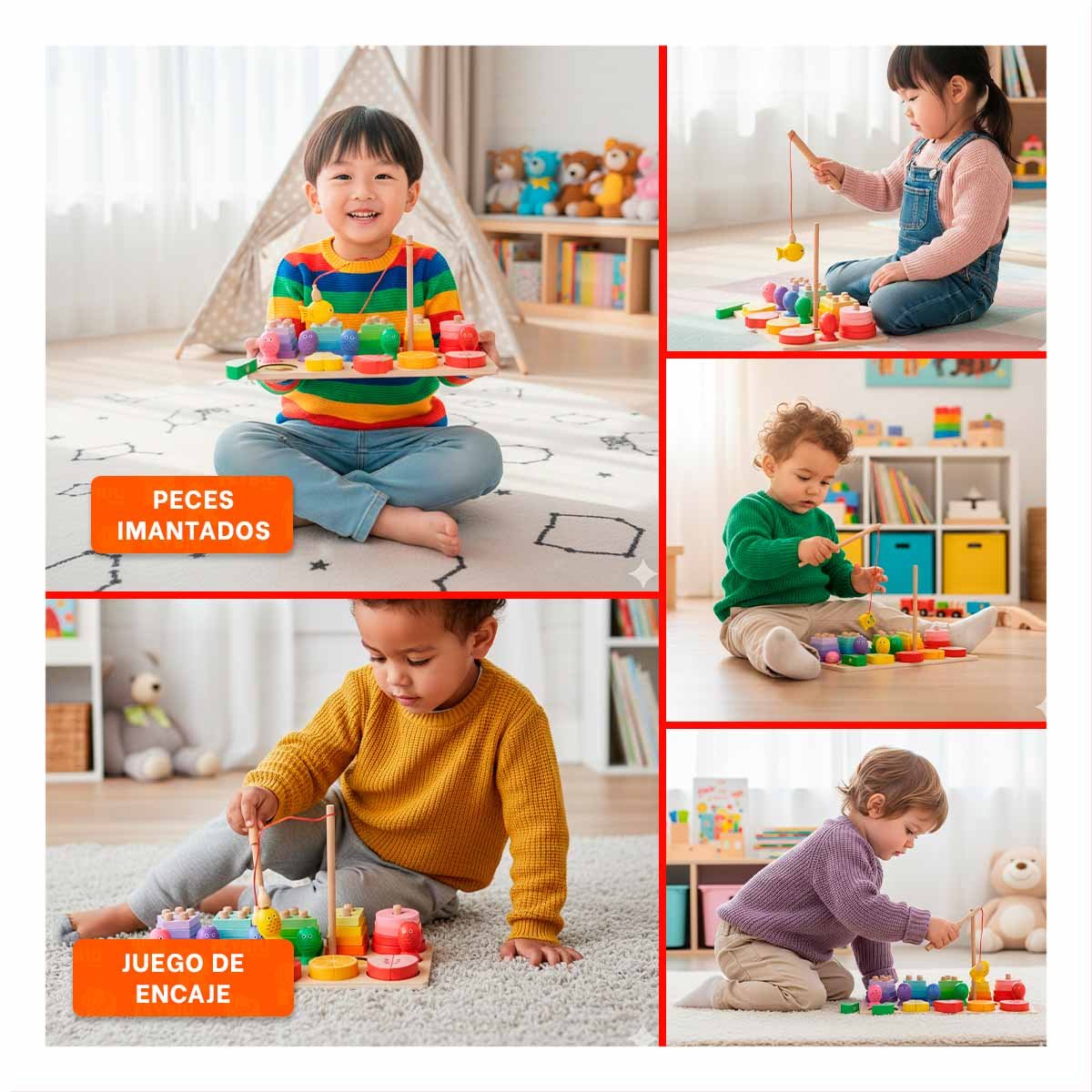 PACK4 ENCASTRE MULTICOLOR CON FIGURAS Y FRUTAS YREGALO STICKER - 2