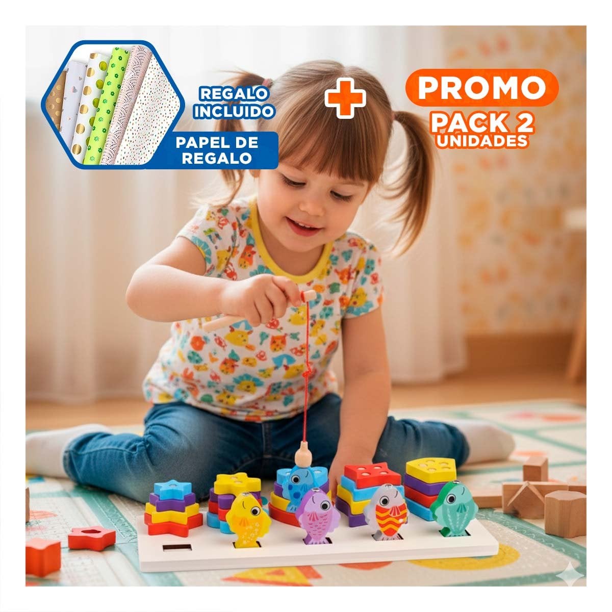 PACK2 APRENDIZAJE VISUAL CON FIGURAS GEOMETRICAS Y PECES IMANTADOS MULTICOLOR YPAPEL REGALO - 1