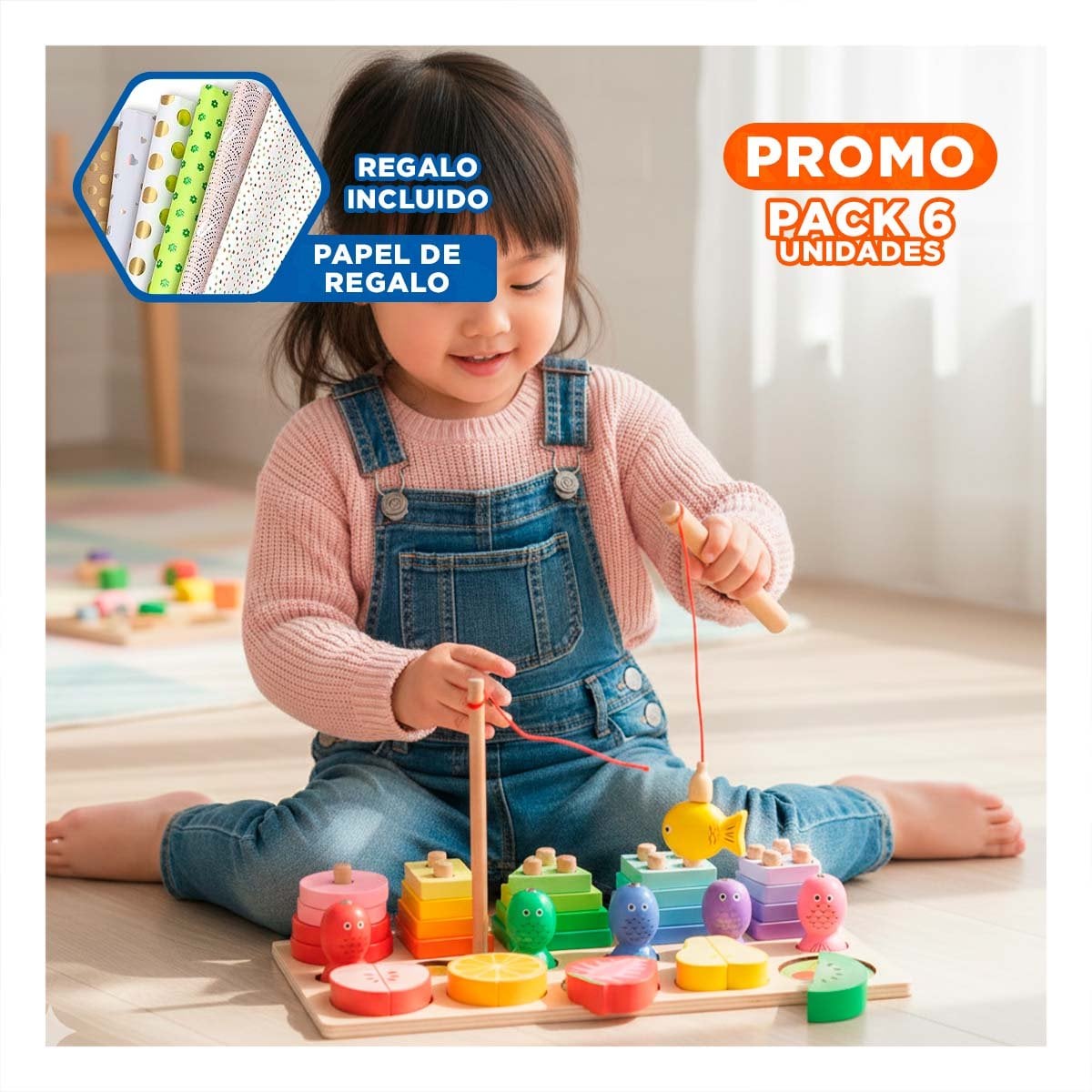 PACK6 CONSTRUCCION MULTICOLOR CON FIGURAS Y PECES YPAPEL REGALO - 1