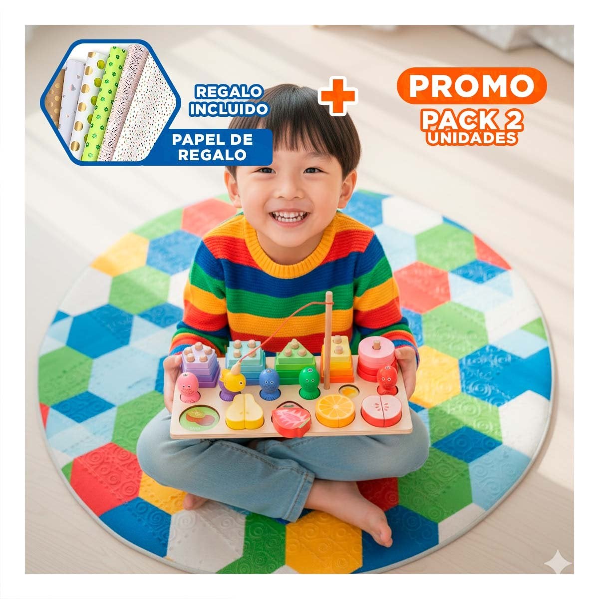PACK2 MESA MULTICOLOR CON FIGURAS GEOMETRICAS YPAPEL REGALO - 1