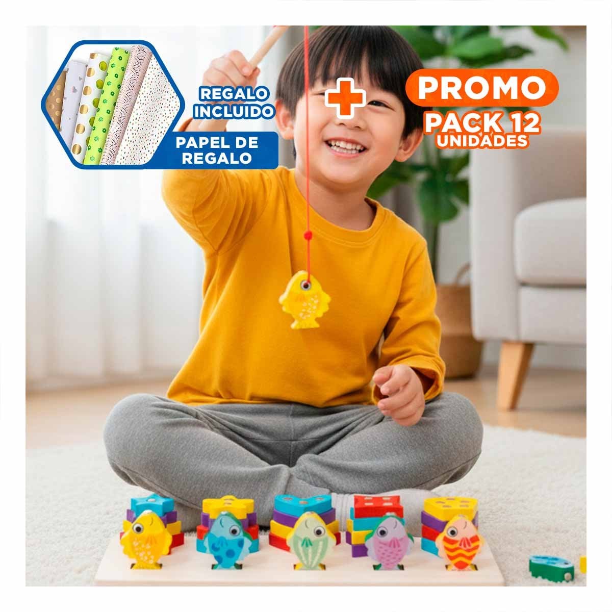 PACK12 DESARROLLO SENSORIAL CON FIGURAS GEOMETRICAS Y PECES IMANTADOS HOGAR YPAPEL REGALO - 1