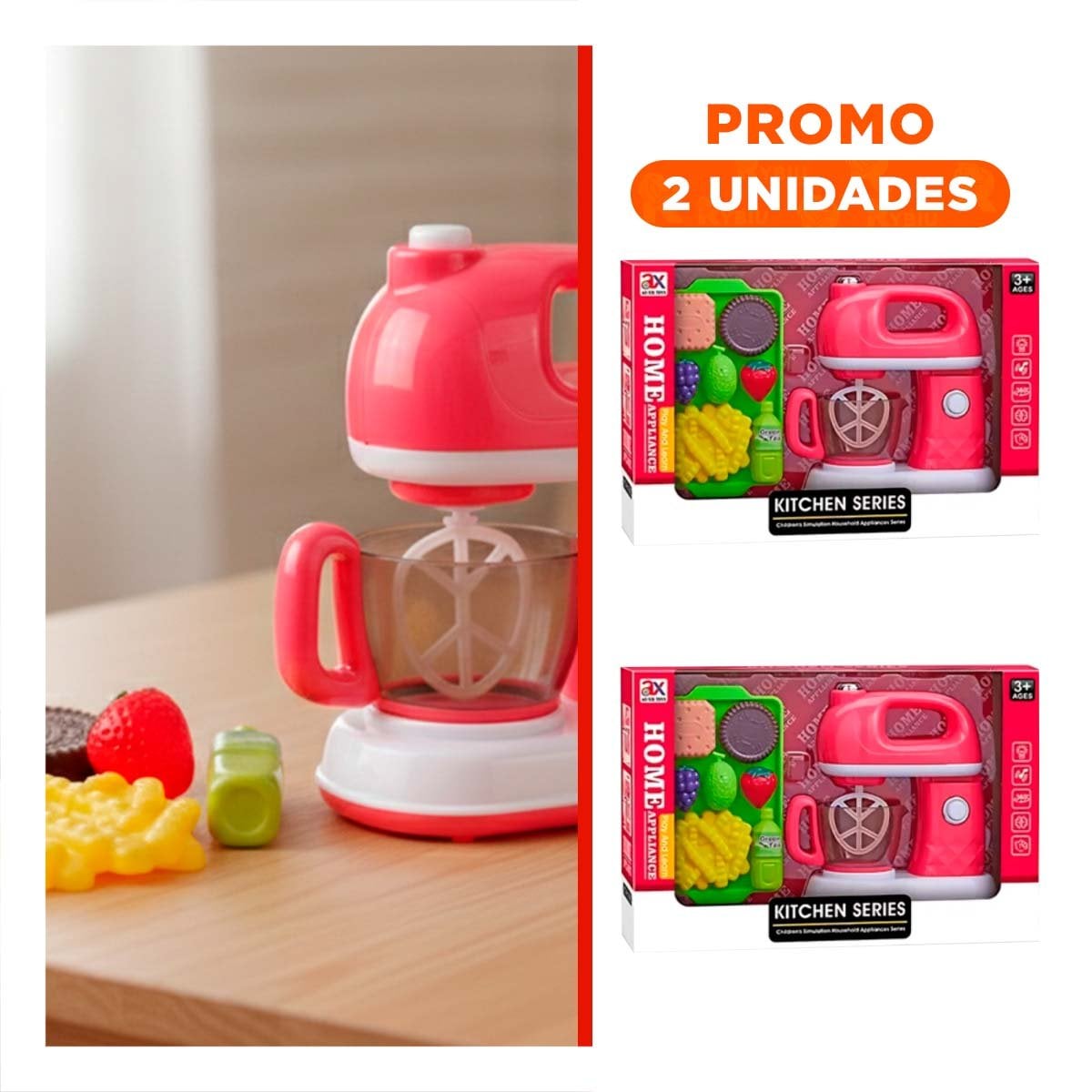 PACK2 COLECCION INFANTIL DE COCINA CON BATIDORA Y TABLA CON ALIMENTOS - 1