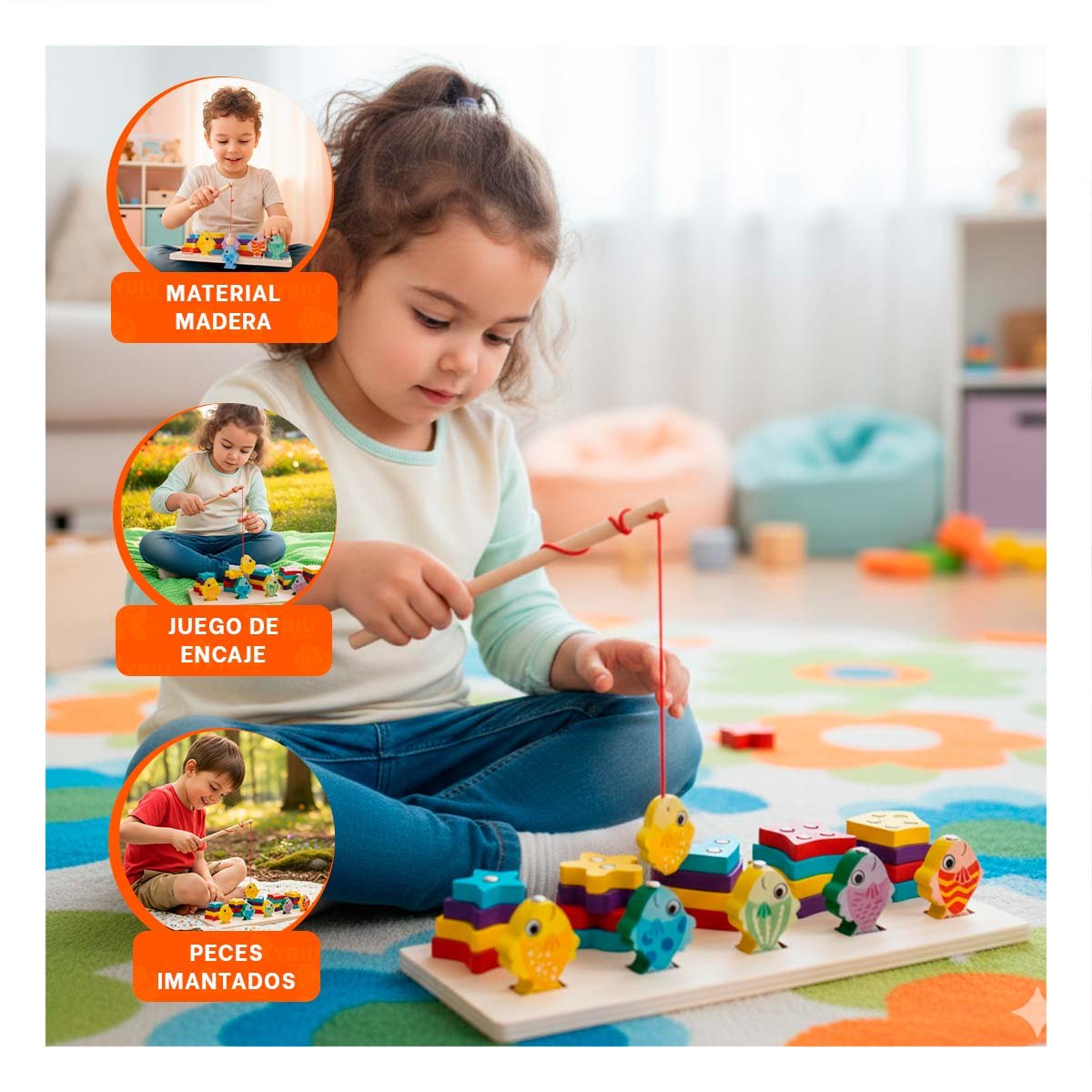 PACK4 ACTIVIDAD SENSORIAL CON FIGURAS GEOMETRICAS Y PECES IMANTADOS MULTICOLOR - 5