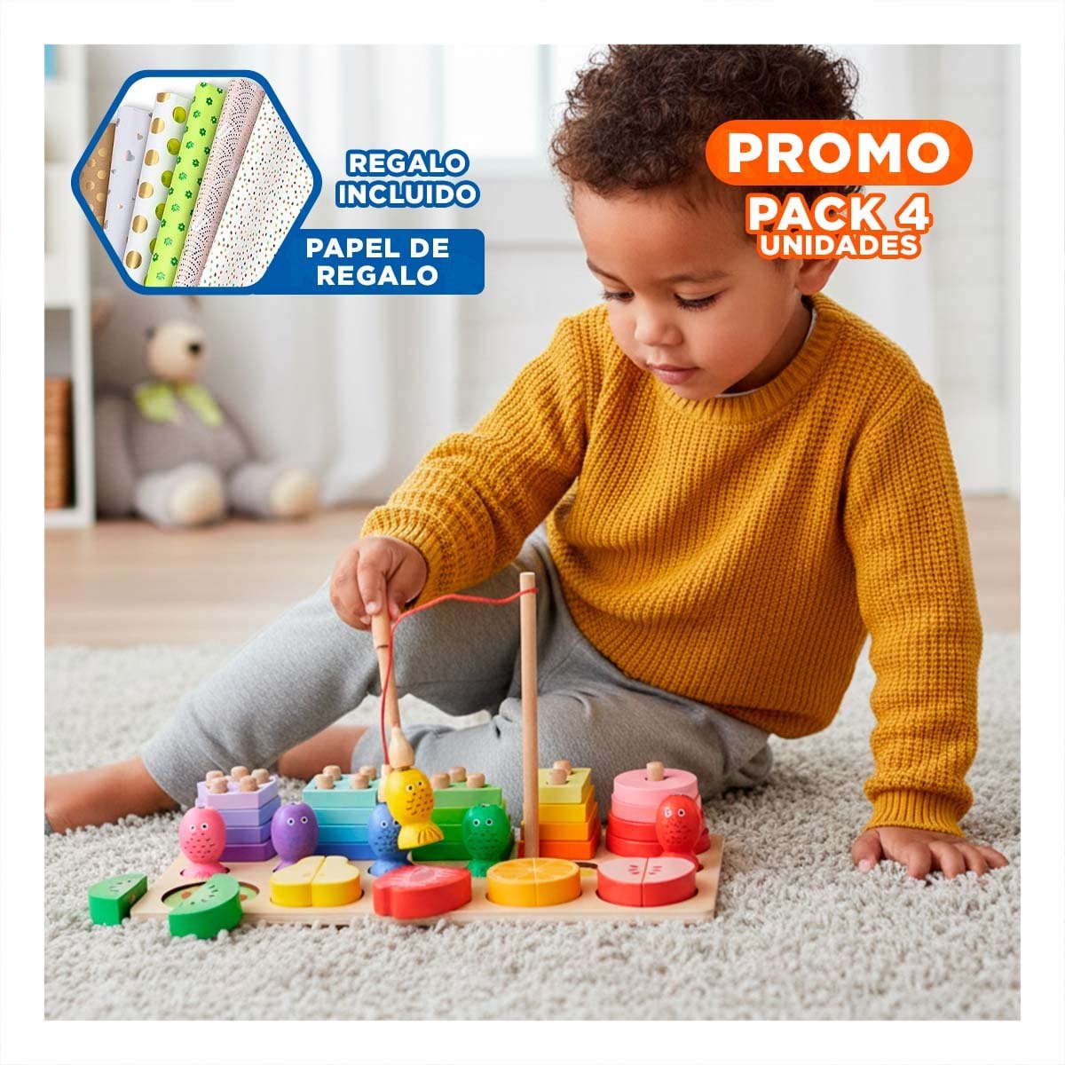 PACK4 PIEZAS MULTICOLOR CON FIGURAS GEOMETRICAS YPAPEL REGALO - 1