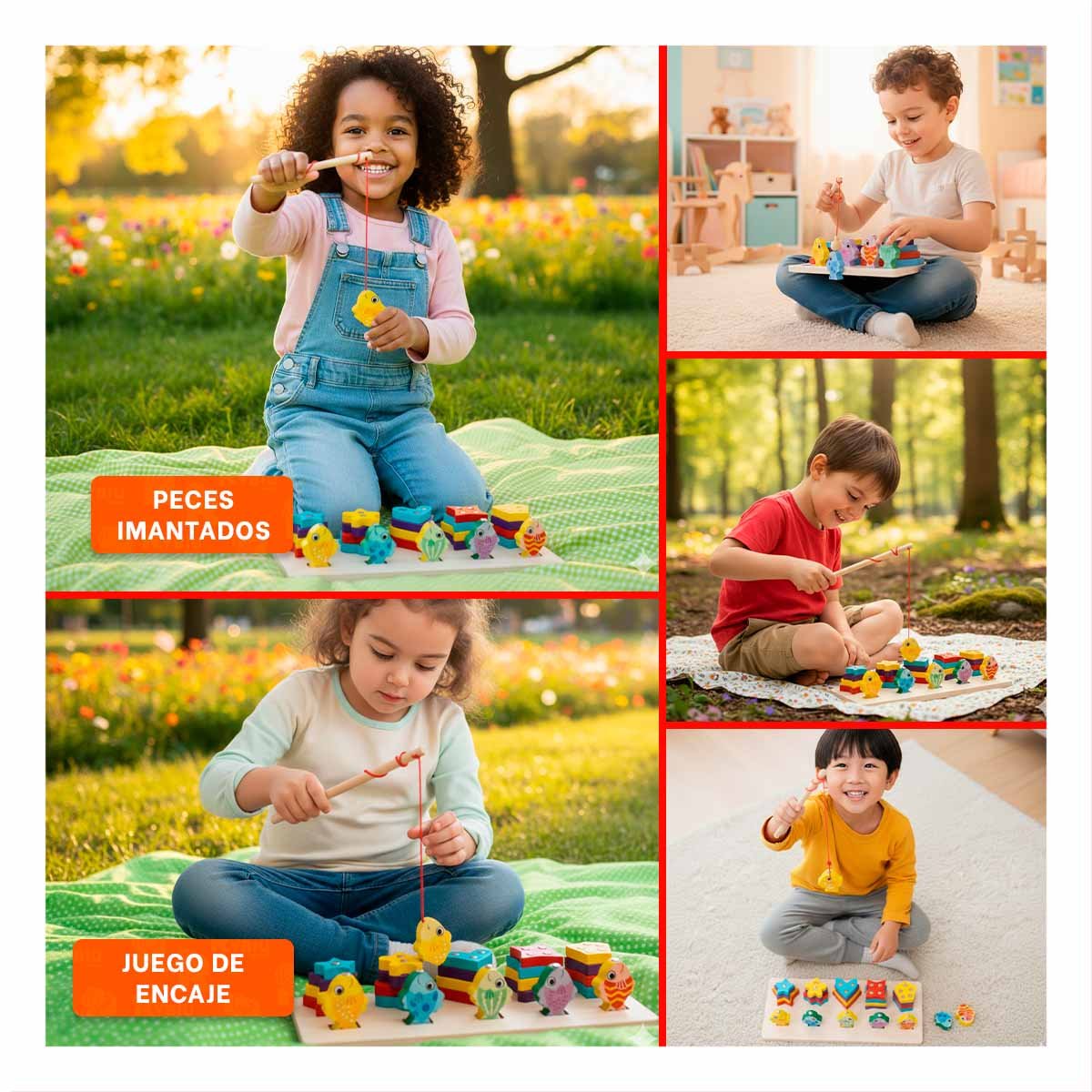 JUEGO SENSORIAL CON FIGURAS GEOMETRICAS Y PECES IMANTADOS PARA HOGAR - 5