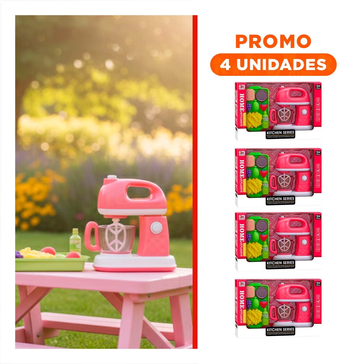 PACK4 JUEGO CREATIVO DE COCINA CON BATIDORA Y TABLA CON ALIMENTOS YREGALO STICKER - 1