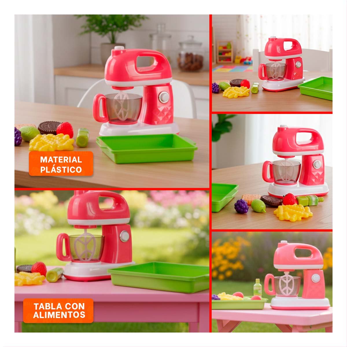 PACK4 JUEGO CREATIVO DE COCINA CON BATIDORA Y TABLA CON ALIMENTOS YREGALO STICKER - 2