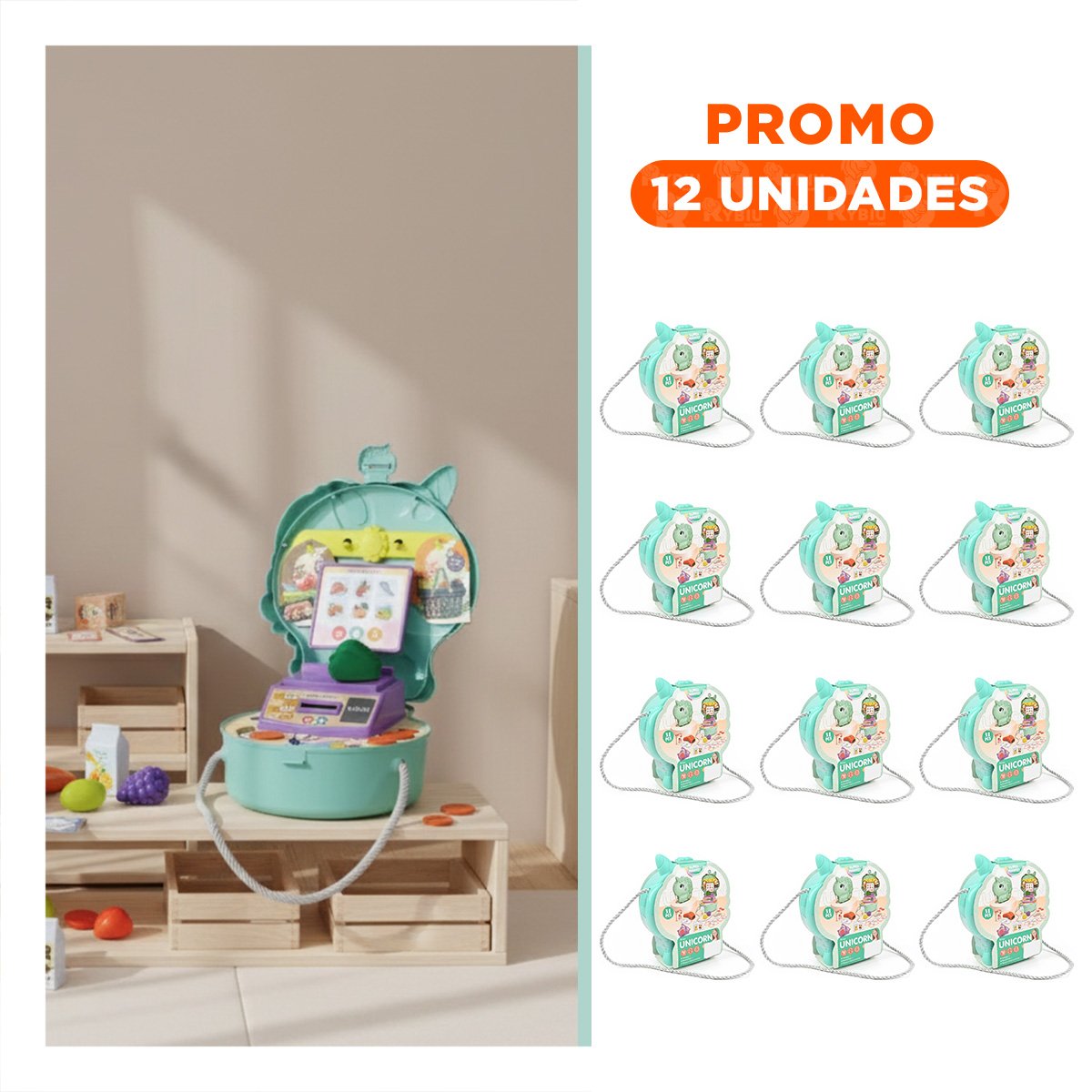 PACK12 JUEGO UNICORNIO CON ACCESORIOS DE SUPERMERCADO PARA RUTINAS RECREATIVAS YREGALO STICKER - 1