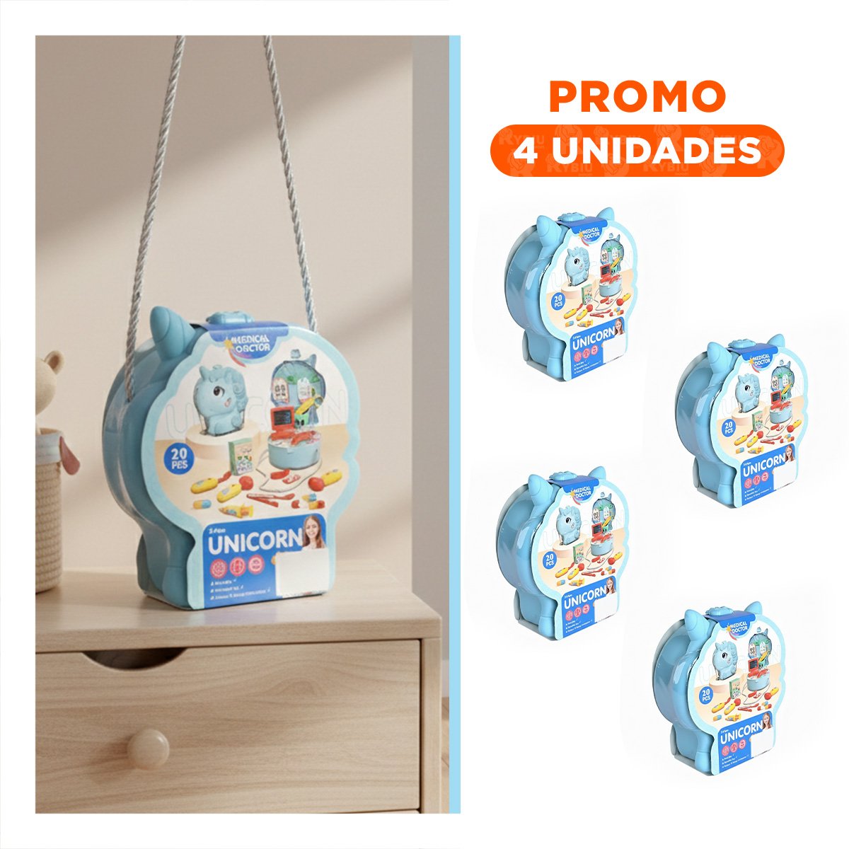 PACK4 MOCHILA UNICORNIO PARA JUEGO MEDICO CON ACCESORIOS INFANTILES YREGALO STICKER - 1