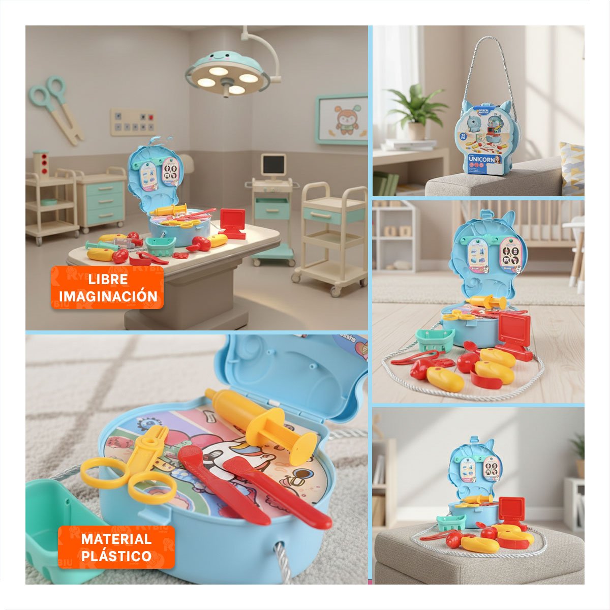 BOLSO INFANTIL UNICORNIO CON SET MEDICO DE FANTASIA PARA JUEGO DE ROL - 5