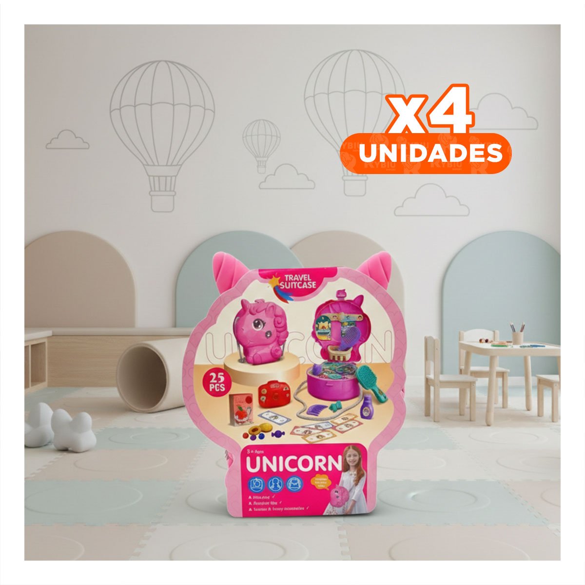 PACK4 SISTEMA LUDICO UNICORNIO CON ACCESORIOS DE VIAJE PARA IMITACION CREATIVA - 1