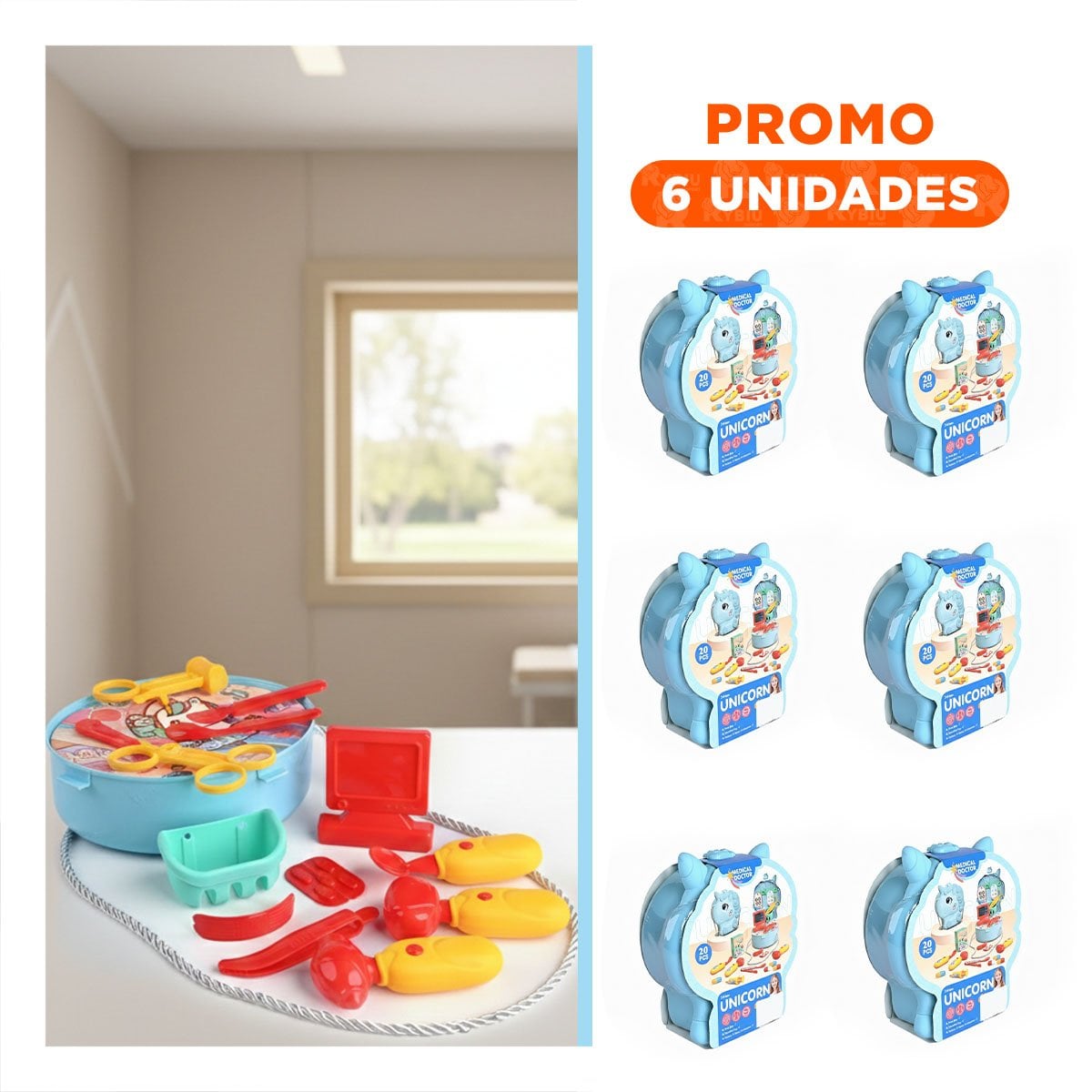 PACK6 MALETIN UNICORNIO PARA JUEGO MEDICO INFANTIL DE ROLE PLAY - 1