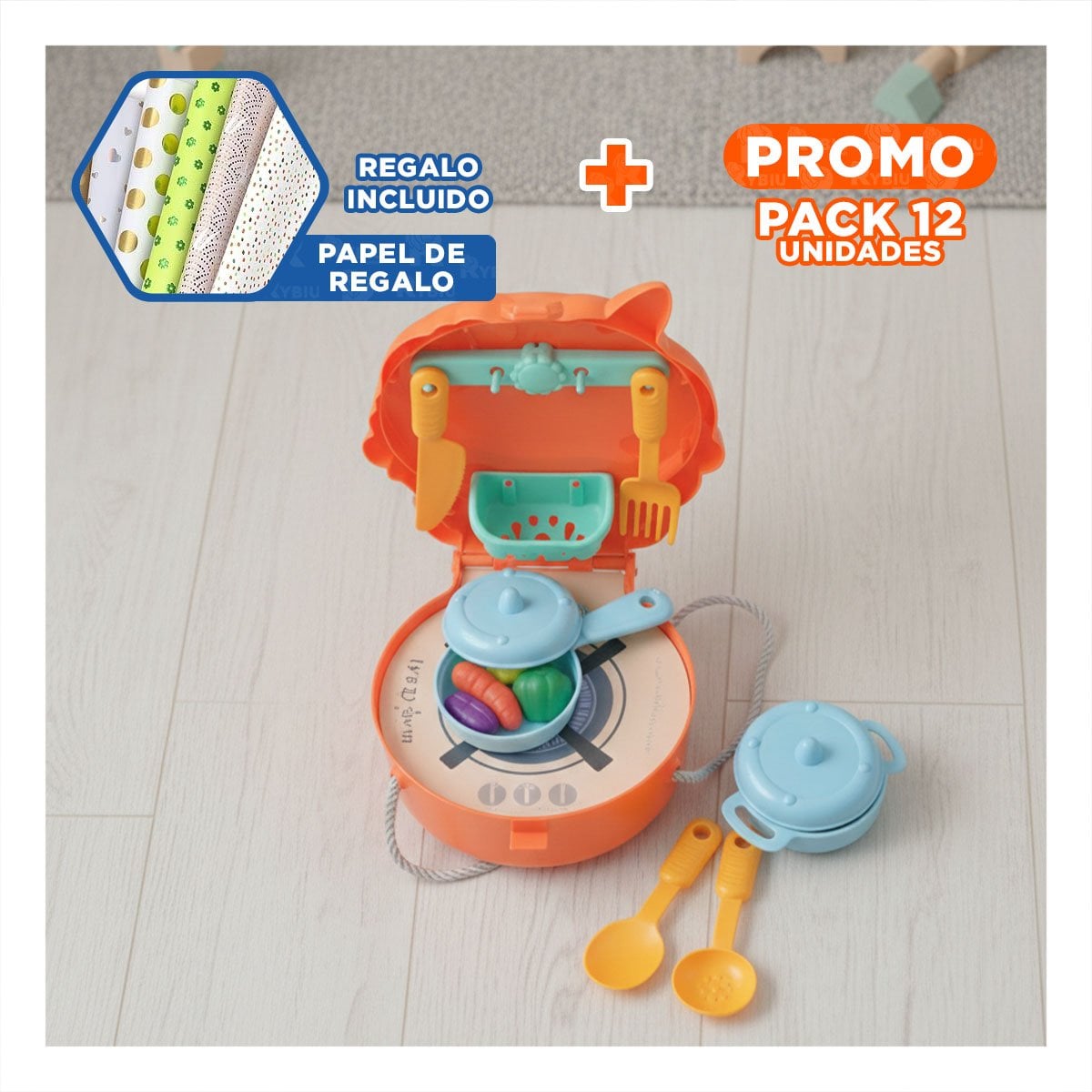 PACK12 CARTERA INFANTIL UNICORNIO COCINA DE JUEGO CON ACCESORIOS YPAPEL REGALO - 1