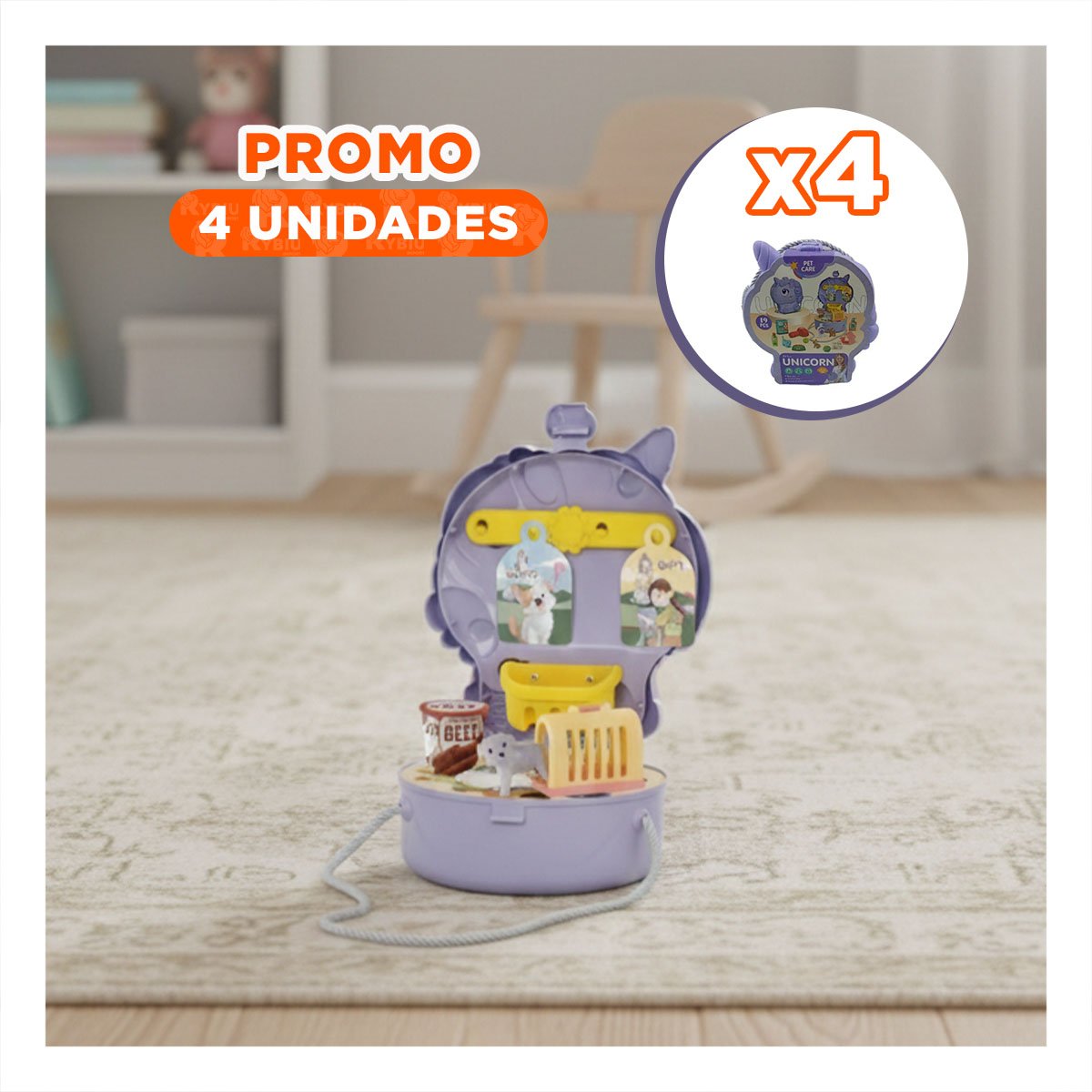 PACK4 ESTUCHE UNICORNIO DE JUEGO CON SET DE CUIDADO DE MASCOTAS YREGALO STICKER - 1
