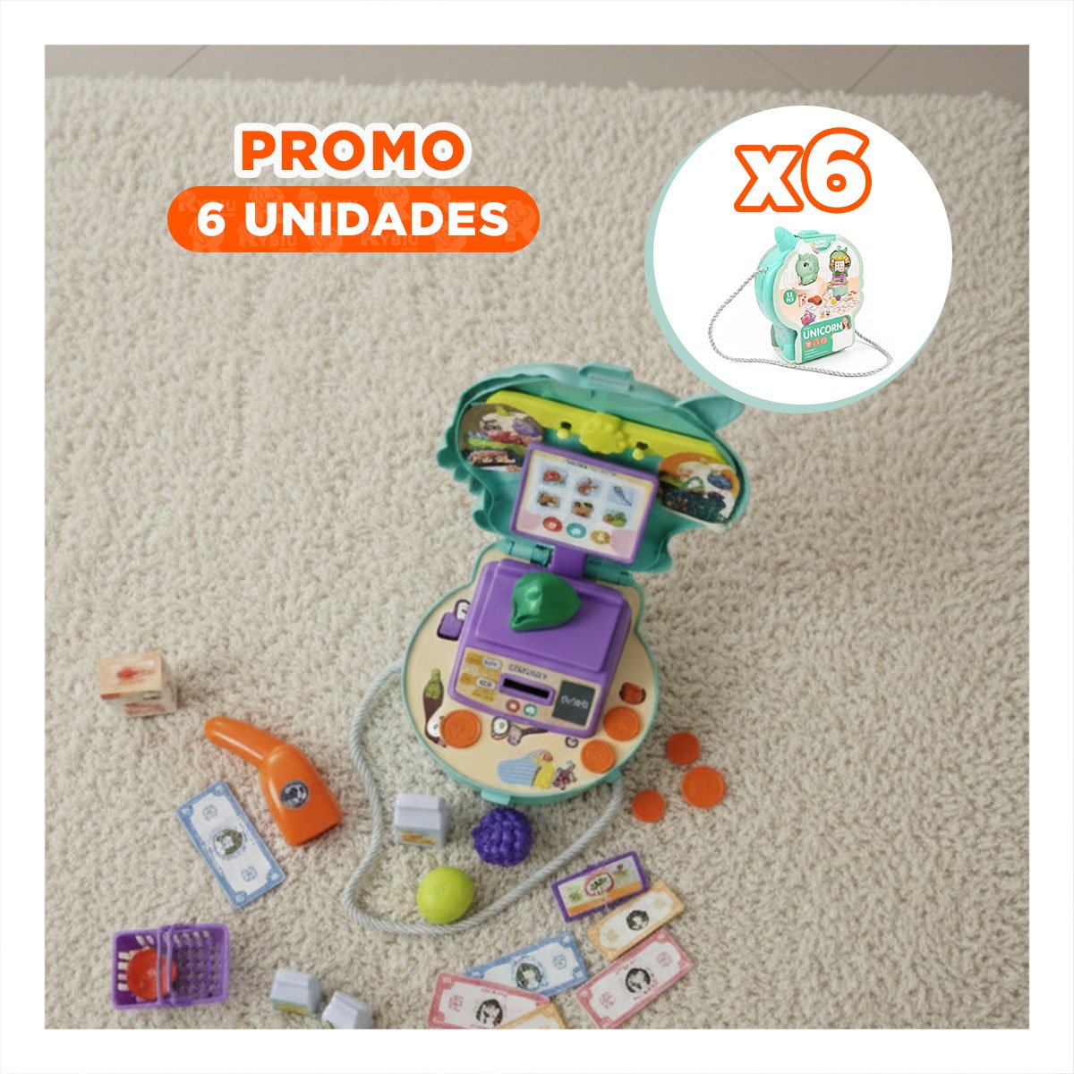 PACK6 OPCION RECREATIVA UNICORNIO CON ACCESORIOS DE SUPERMERCADO PARA JUEGO YREGALO STICKER - 1