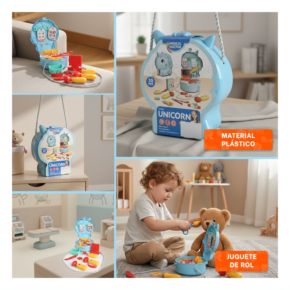 PACK12 MOCHILA CREATIVA UNICORNIO CON JUEGO MEDICO PARA DIVERSION YPAPEL REGALO - 2