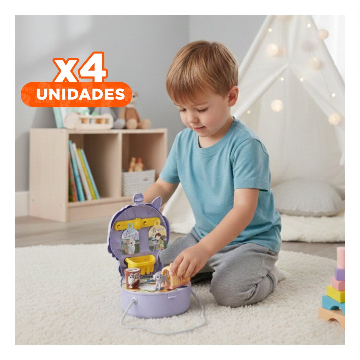 PACK4 BOLSO UNICORNIO CON ACCESORIOS DE CUIDADO DE MASCOTAS PARA JUEGO - 1