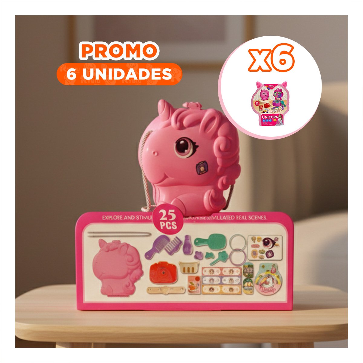 PACK6 OPCION DIDACTICA UNICORNIO CON SET DE VIAJE PARA JUEGO DE IMITACION YREGALO STICKER - 1