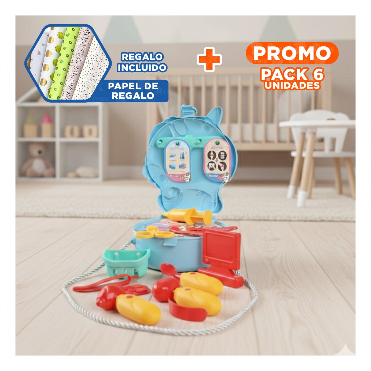 PACK6 ESTUCHE UNICORNIO PARA JUEGO MEDICO CON SET INFANTIL YPAPEL REGALO - 1