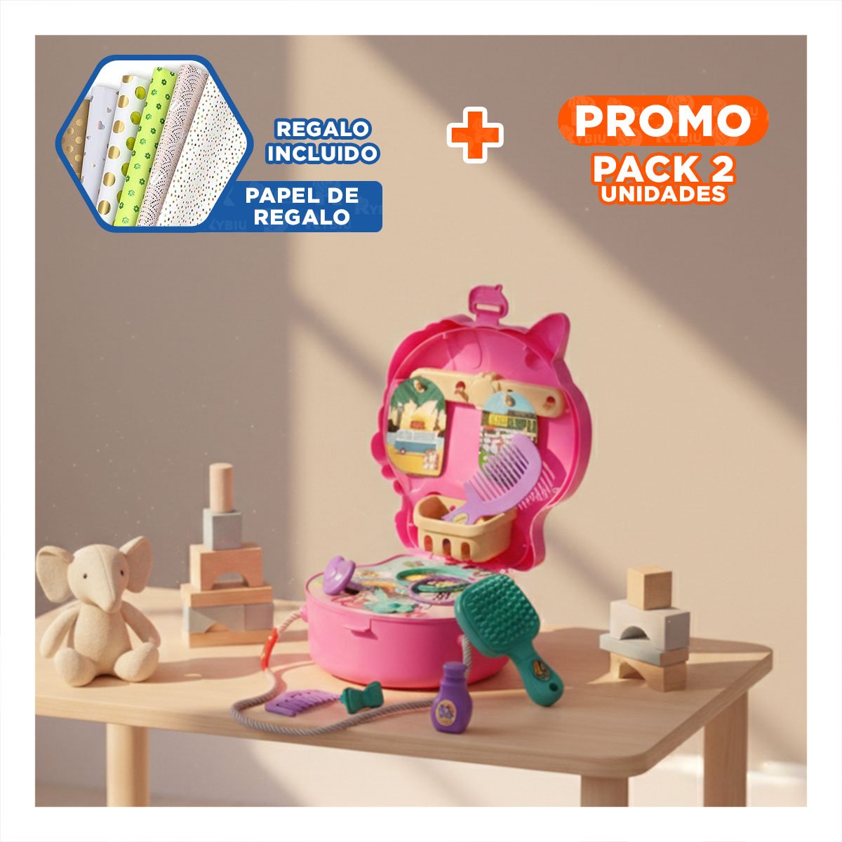 PACK2 VERSION LUDICA UNICORNIO CON MALETA DE VIAJE PARA JUEGO COMPARTIDO YPAPEL REGALO - 1