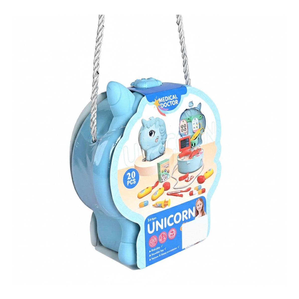 CARTERA INFANTIL UNICORNIO CON ACCESORIOS MEDICOS PARA JUEGO CREATIVO YPAPEL REGALO - 1