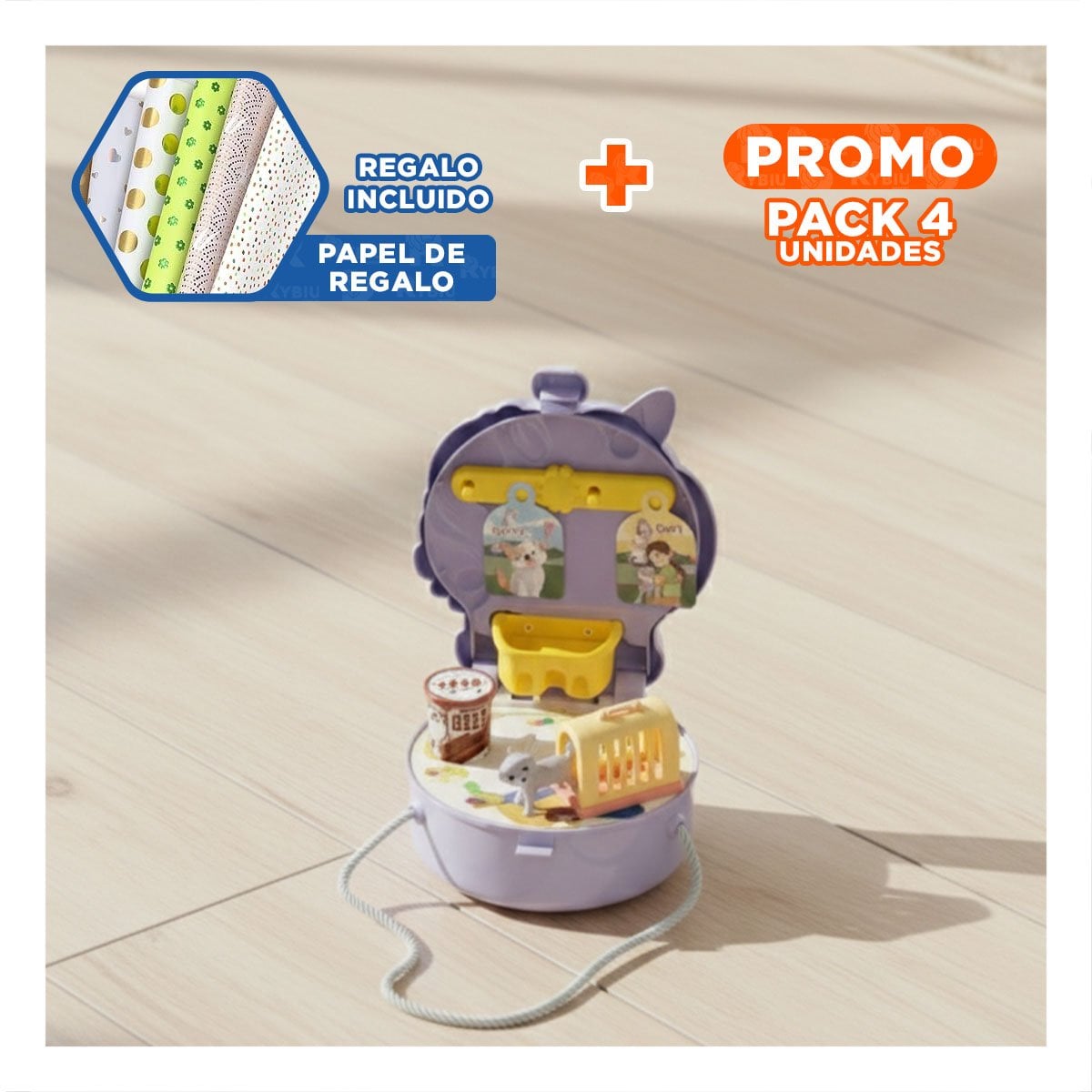 PACK4 MOCHILA UNICORNIO DE JUEGO PARA CUIDADO DE MASCOTAS INFANTIL YPAPEL REGALO - 1