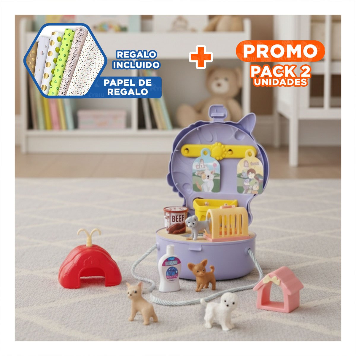 PACK2 PACK DE JUEGO UNICORNIO DE CUIDADO DE MASCOTAS CON ELEMENTOS YPAPEL REGALO - 1