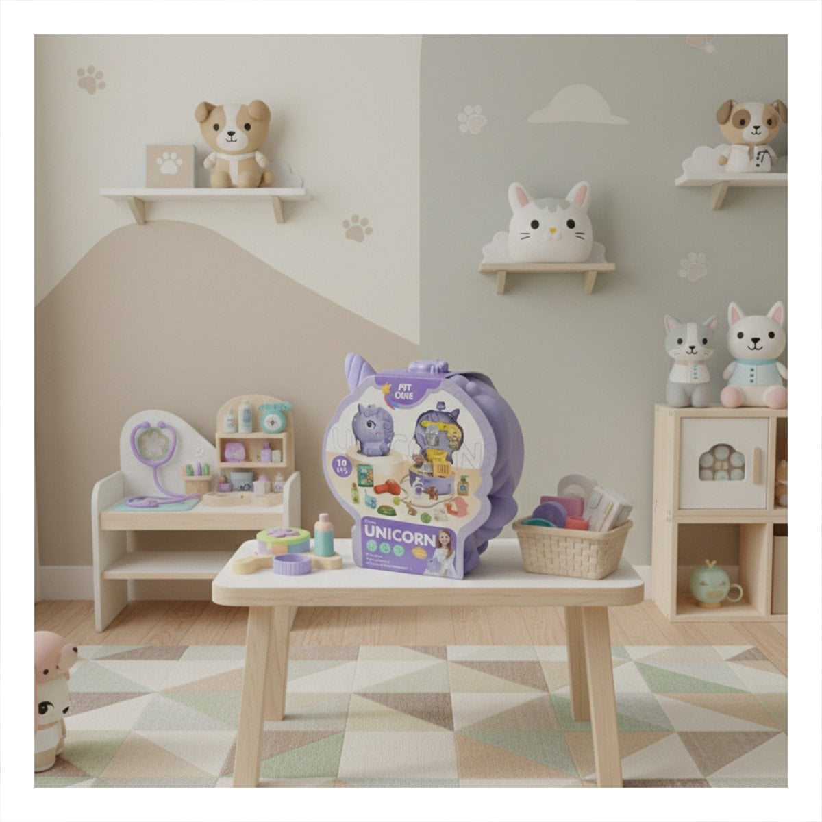 PACK2 PACK DE JUEGO UNICORNIO DE CUIDADO DE MASCOTAS CON ELEMENTOS YPAPEL REGALO - 2