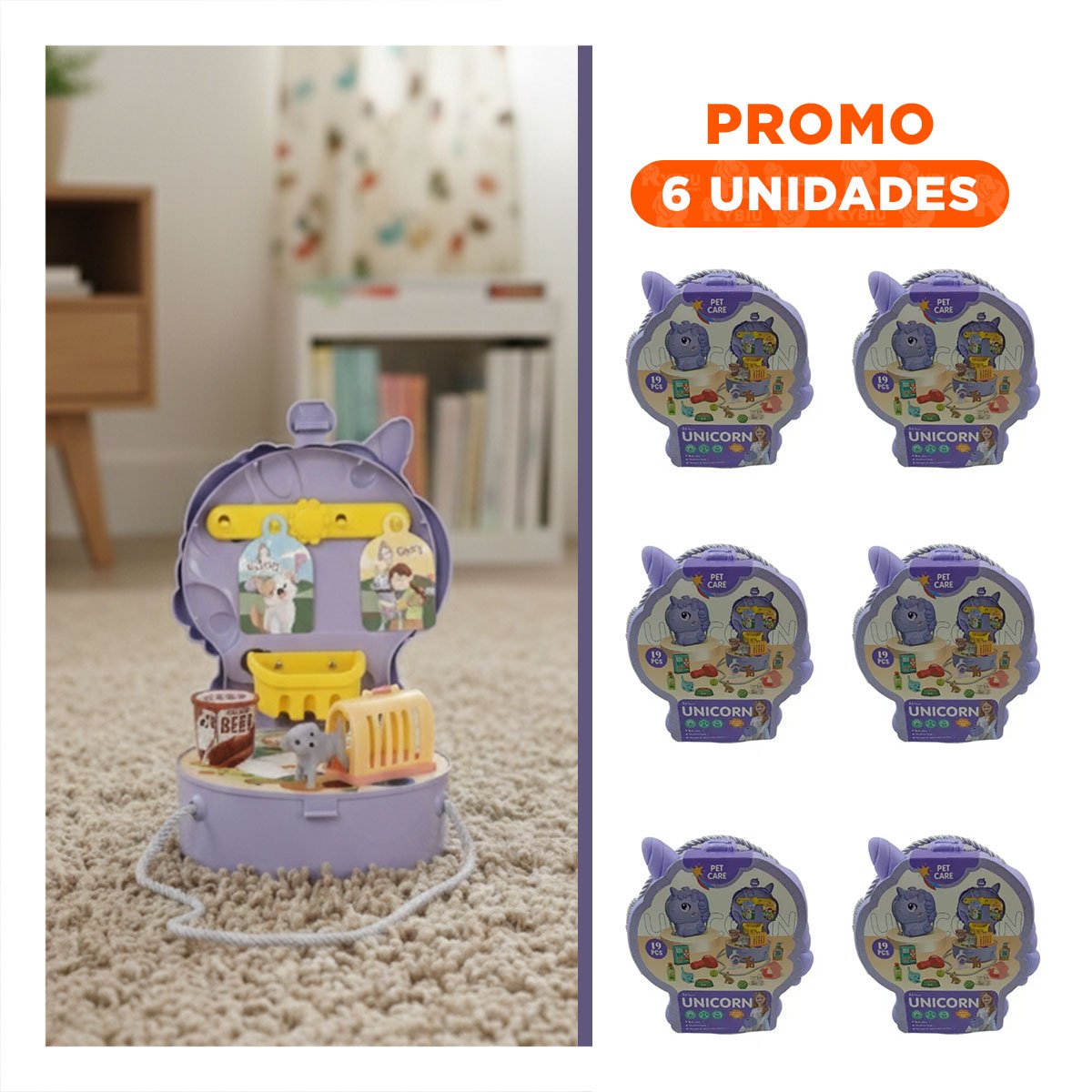 PACK6 CARTERA UNICORNIO DE JUEGO PARA CUIDADO DE MASCOTAS EN CASA - 1