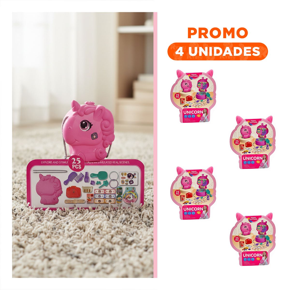 PACK4 EXPERIENCIA LUDICA UNICORNIO CON SET DE VIAJE DE ACTIVIDADES INFANTILES YREGALO STICKER - 1