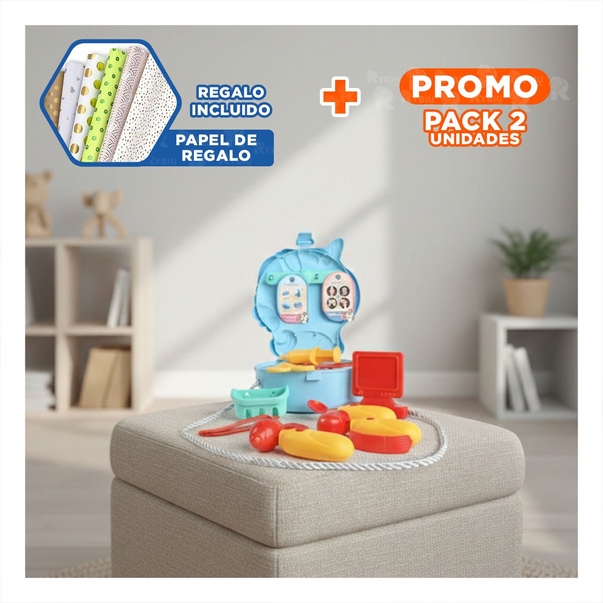 PACK2 MALETIN DE FANTASIA UNICORNIO CON KIT MEDICO INFANTIL YPAPEL REGALO - 1