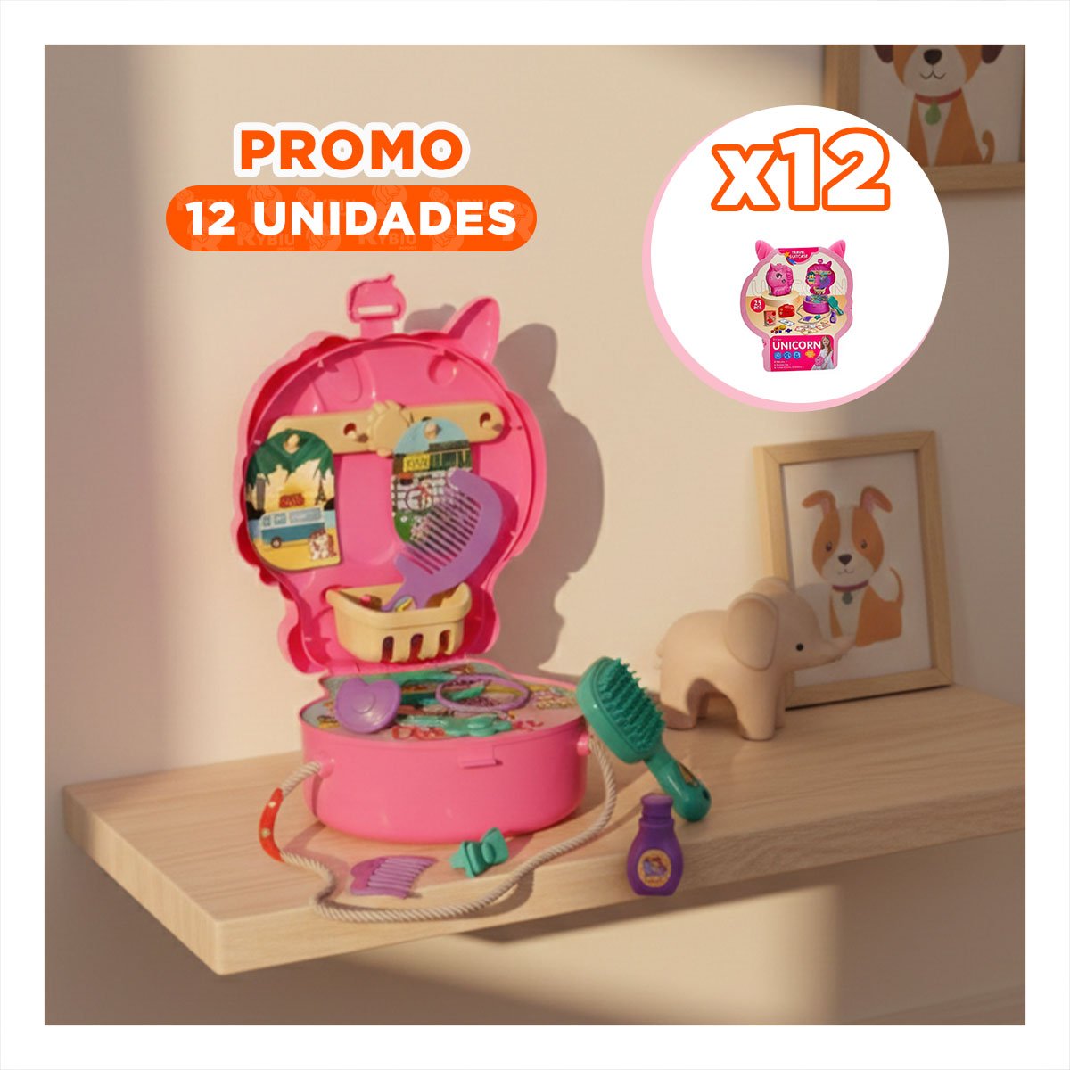 PACK12 EDICION LUDICA UNICORNIO CON ACCESORIOS DE VIAJE PARA JUEGO EN CASA - 1
