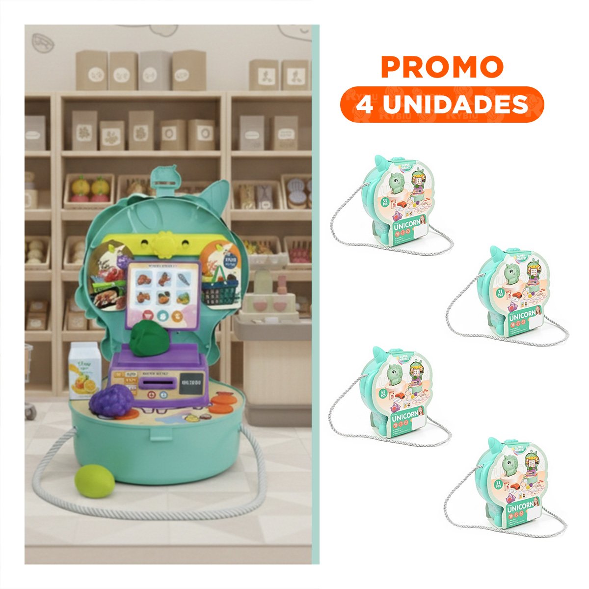 PACK4 ARTICULO DE JUEGO UNICORNIO CON ACCESORIOS DE SUPERMERCADO INCLUIDOS YREGALO STICKER - 1