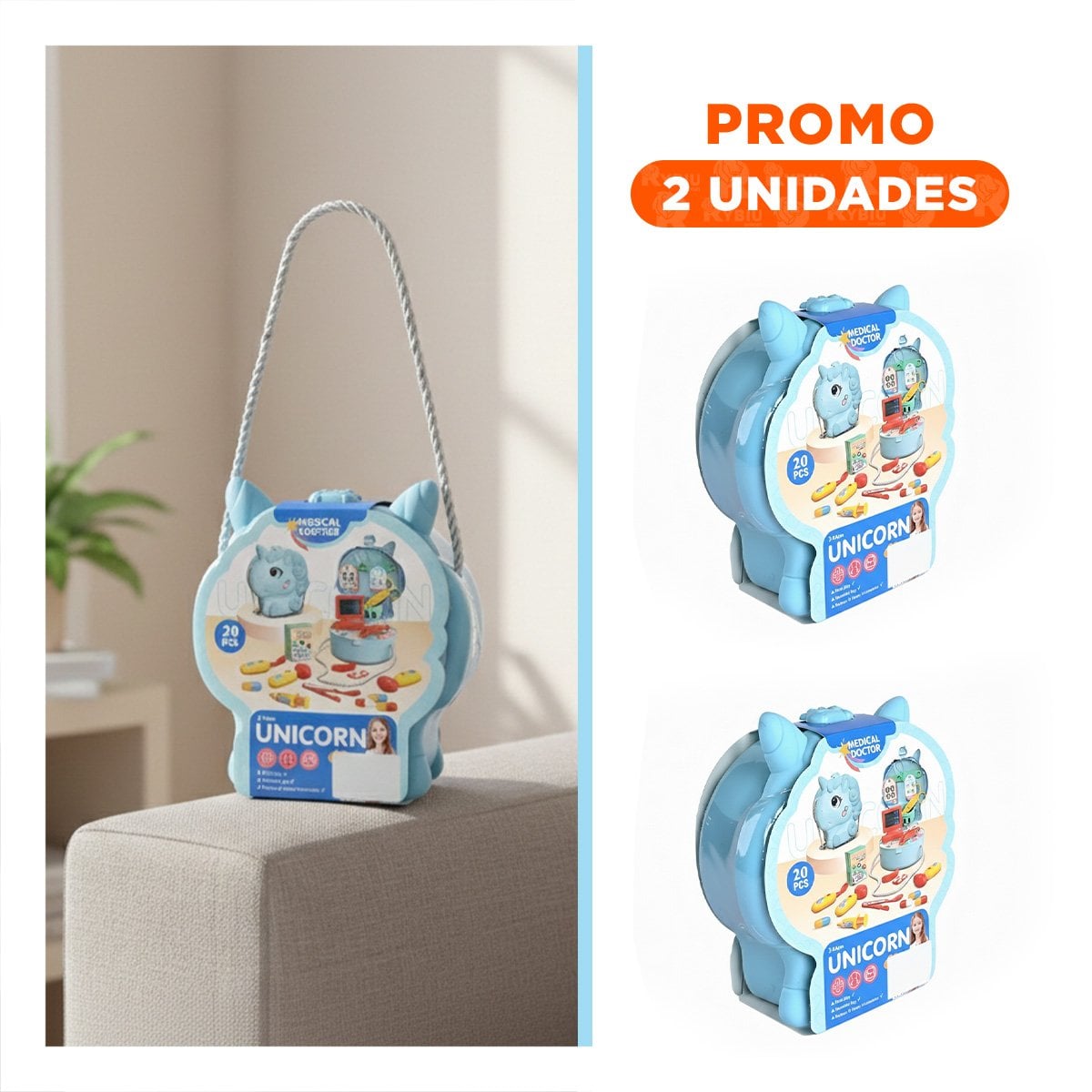 PACK2 MOCHILA DE FANTASIA UNICORNIO CON JUEGO MEDICO PARA ROLE PLAY - 1